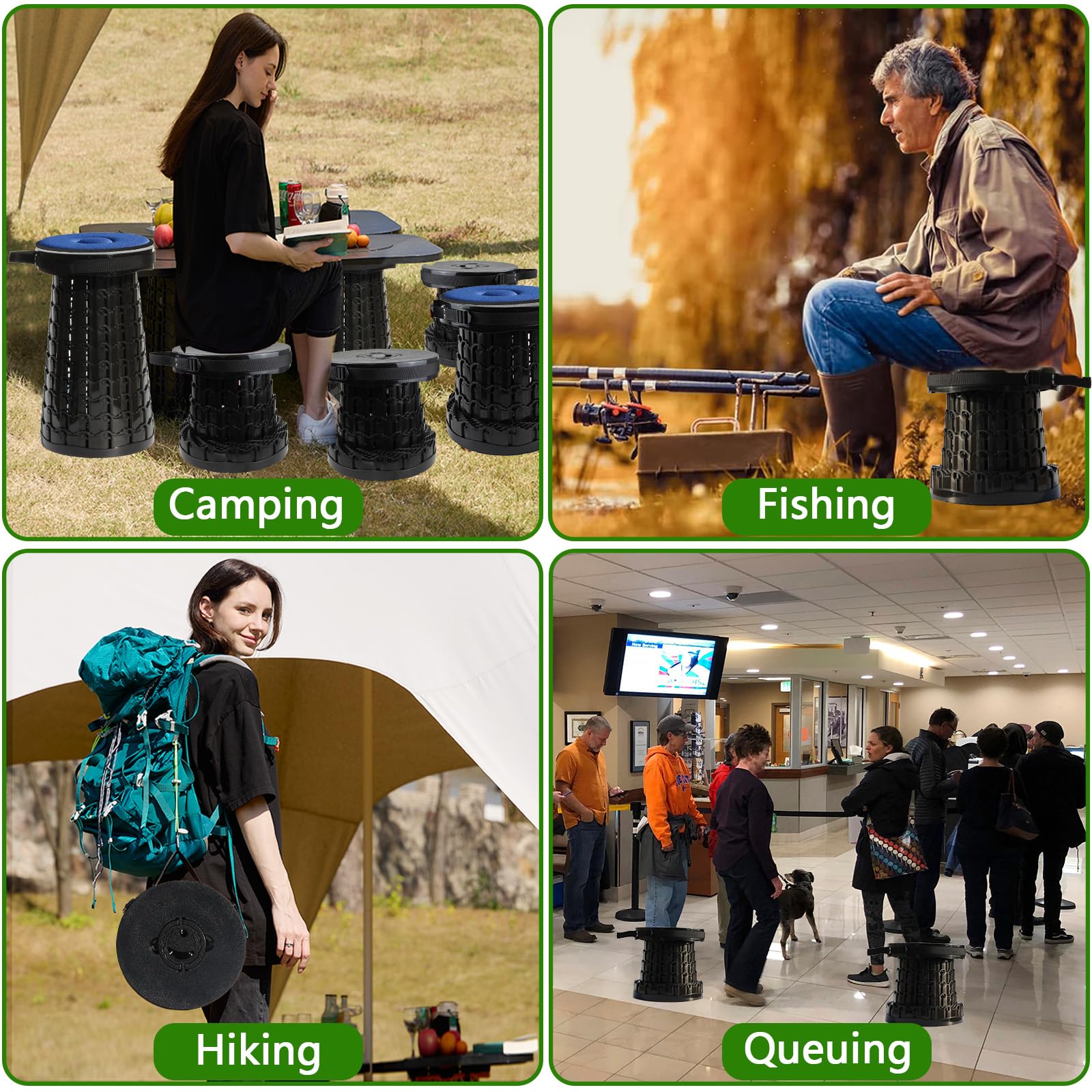 Upgrade XXL Collapsible Stool mit Kissen, tragbare Hocker für Erwachsene, stabilerer Klappstuhl mit Ladungskapazität 1000 Pfund, einziehbarer Campinghocker für Outdoor, Wandern, Reisen