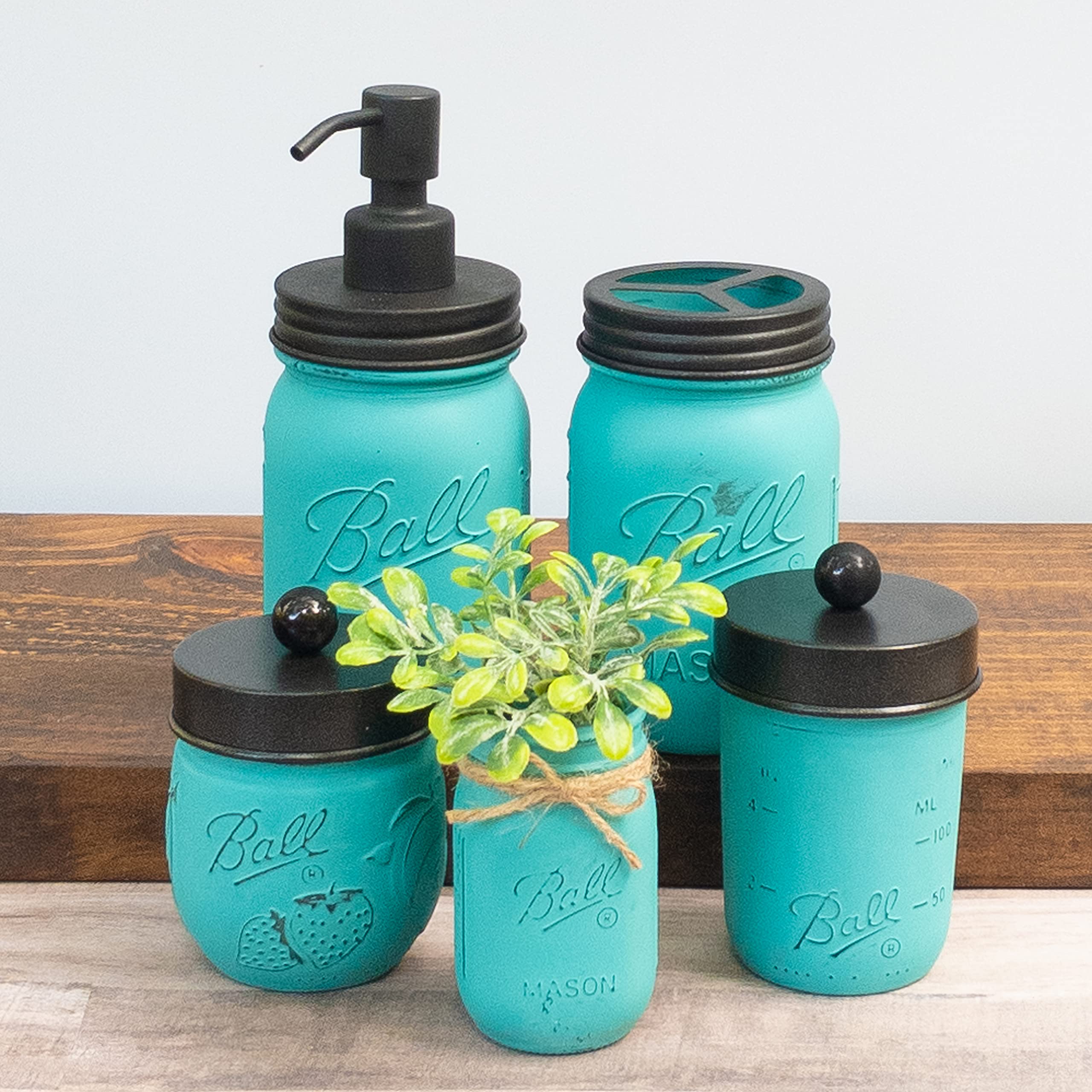 Mason Jar 5-Piece Bathroom Accessories Set, Patina
