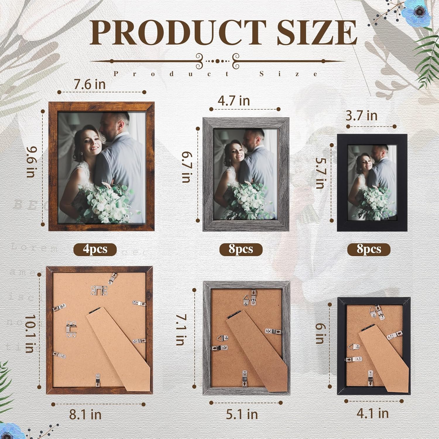 Namalu 20 Pcs Gallery Wall Frames Set Rustic Picture Frames Collage Assorted Photo Wall Decor Pack for Hanging or Tabletop Display Multi Sizes with 8 x 10, 5 x 7, 4 x 6 (Classic Color) - Image 2