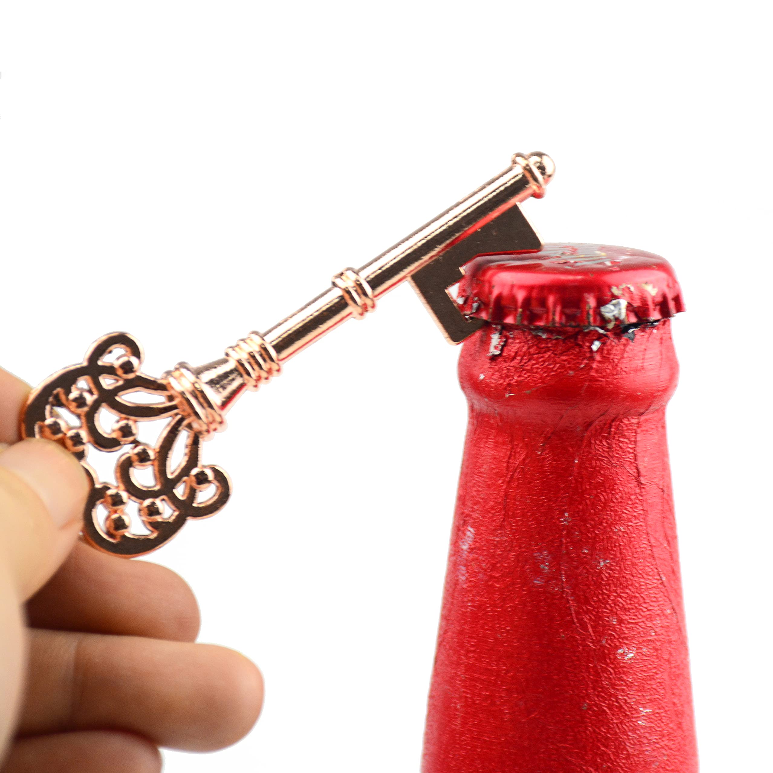 Makhry - Set di 52 chiavi apribottiglie, per bomboniere, ideale come ospiti, vintage, con etichette di ringraziamento, portachiavi (oro rosa)