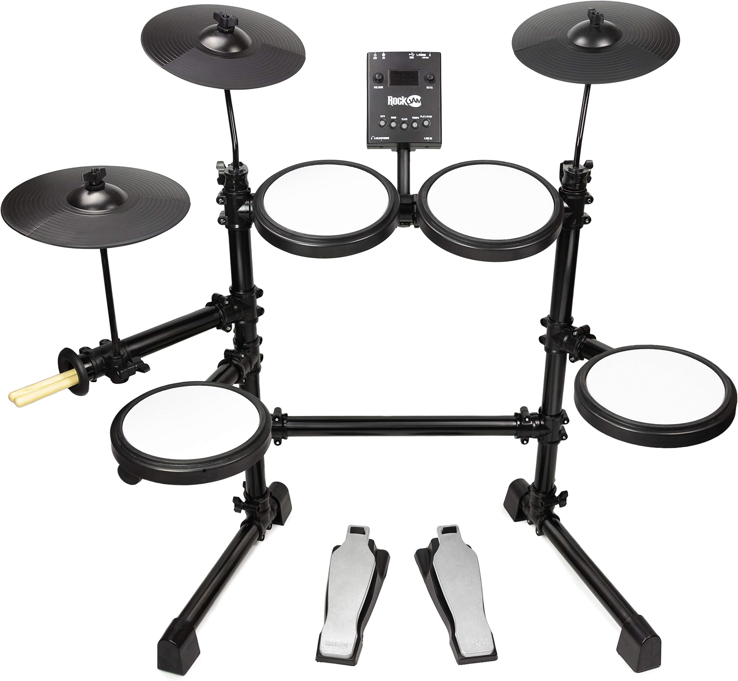 RockJam Mesh Head Kit, Eight Piece Electronic Drum Kit with Mesh Head, Easy Assemble Rack and Drum Module including 30 Kits, USB and Midi connectivity