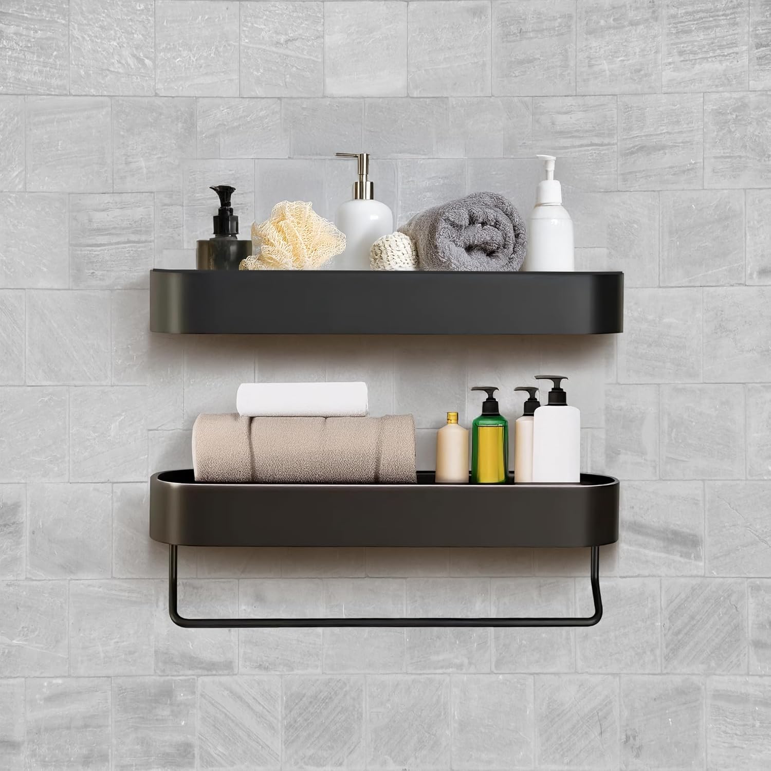Wall-Mounted Shower Shelf - Durable Space Aluminum Matte Black Rustproof Bathroom Organizer Compact 11-Inch Design for Shampoo Soap