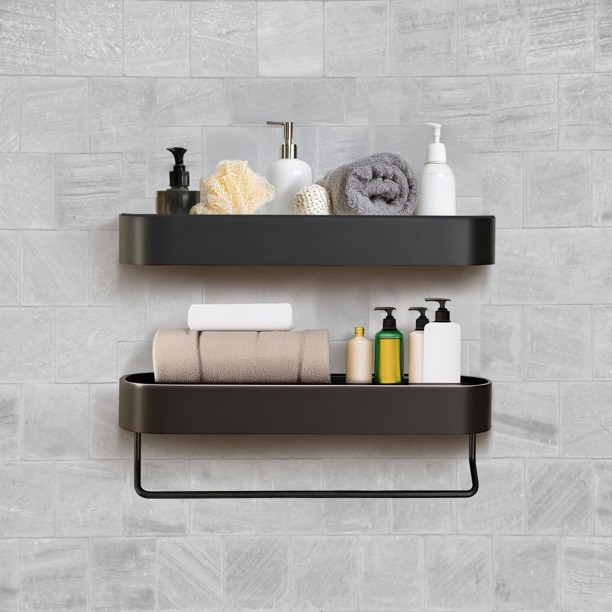 Wall-Mounted Shower Shelf - Durable Space Aluminum Matte Black Rustproof Bathroom Organizer Compact 11-Inch Design for Shampoo Soap