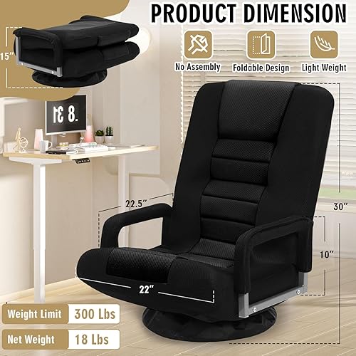 Miniatura 3 de Silla giratoria para juegos con reposabrazos, sofá reclinable plegable de video con 6 posiciones ajustables, respaldo acolchado y cojín, sofá