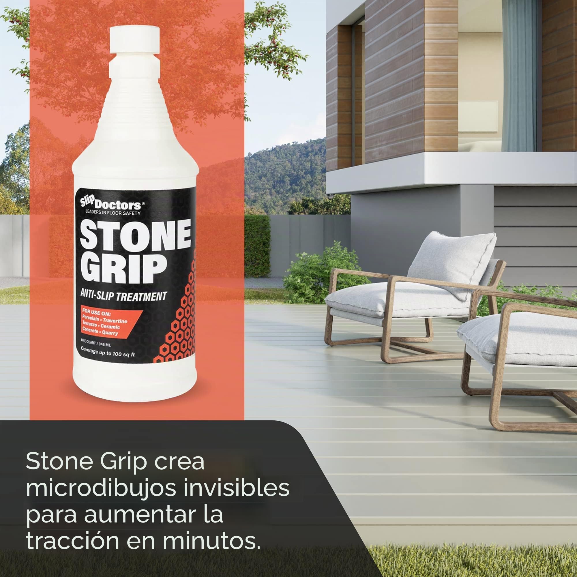 Tratamiento de suelo resbaladizo Stone Grip: listo para usar - aplicación antideslizante para pisos exteriores e interiores (10 m²)