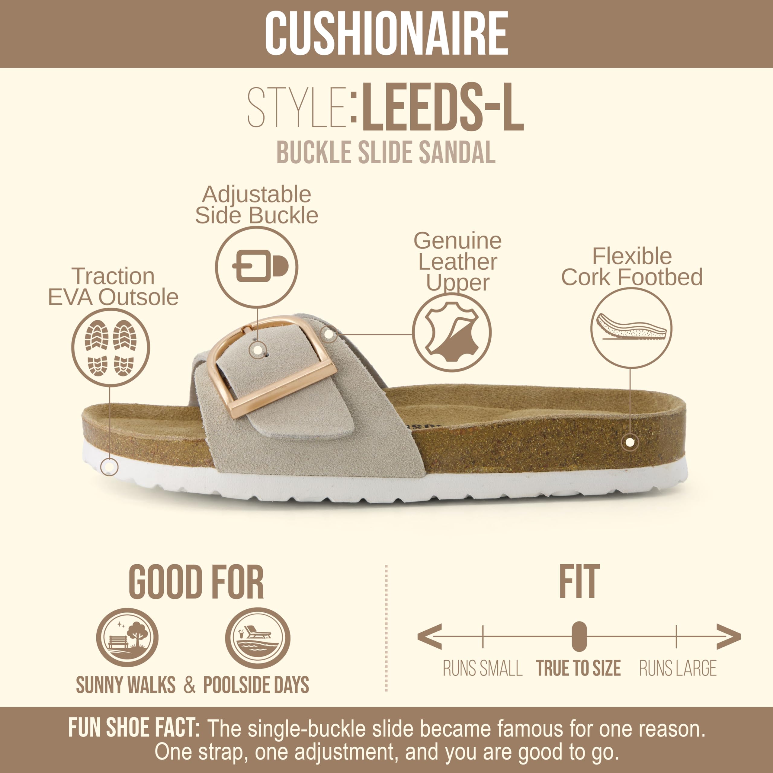 CUSHIONAIRE Leeds 100% Genuine Leather Suede Womens Sandals, Comfortable Slides for Women with Adjustable Statement Buckle - 4