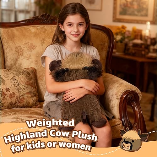 Miniatura 4 de Onsoyours Animales de peluche originales de vaca de las tierras altas calentables y pesados, 3.35 libras de peluche para microondas para aliviar el