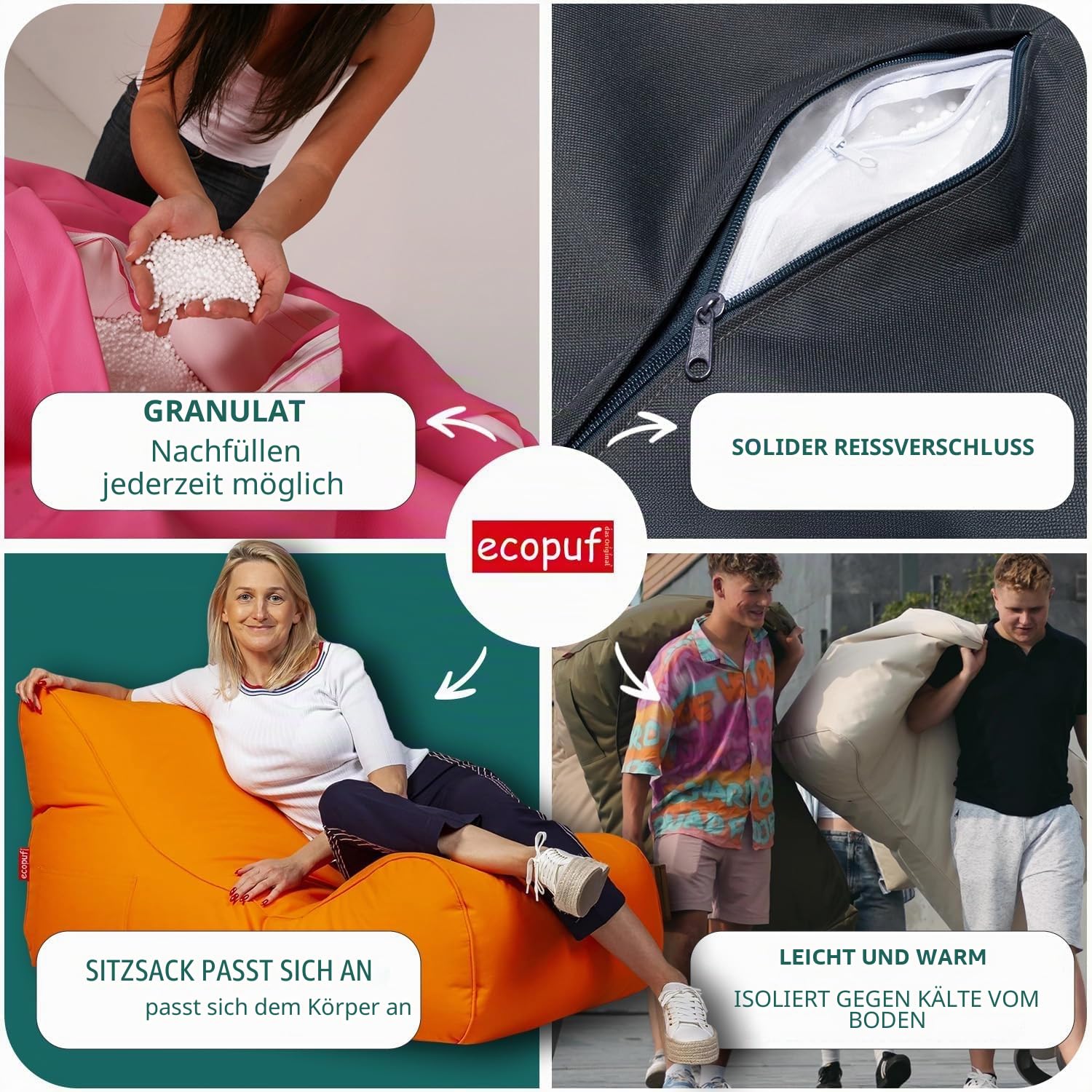 Ecopuf Sitzsack Cord - Sitzsäcke - Bean Bag - Sitzsack mit Füllung zum Kinderzimmer und zum Wohnzimmer
