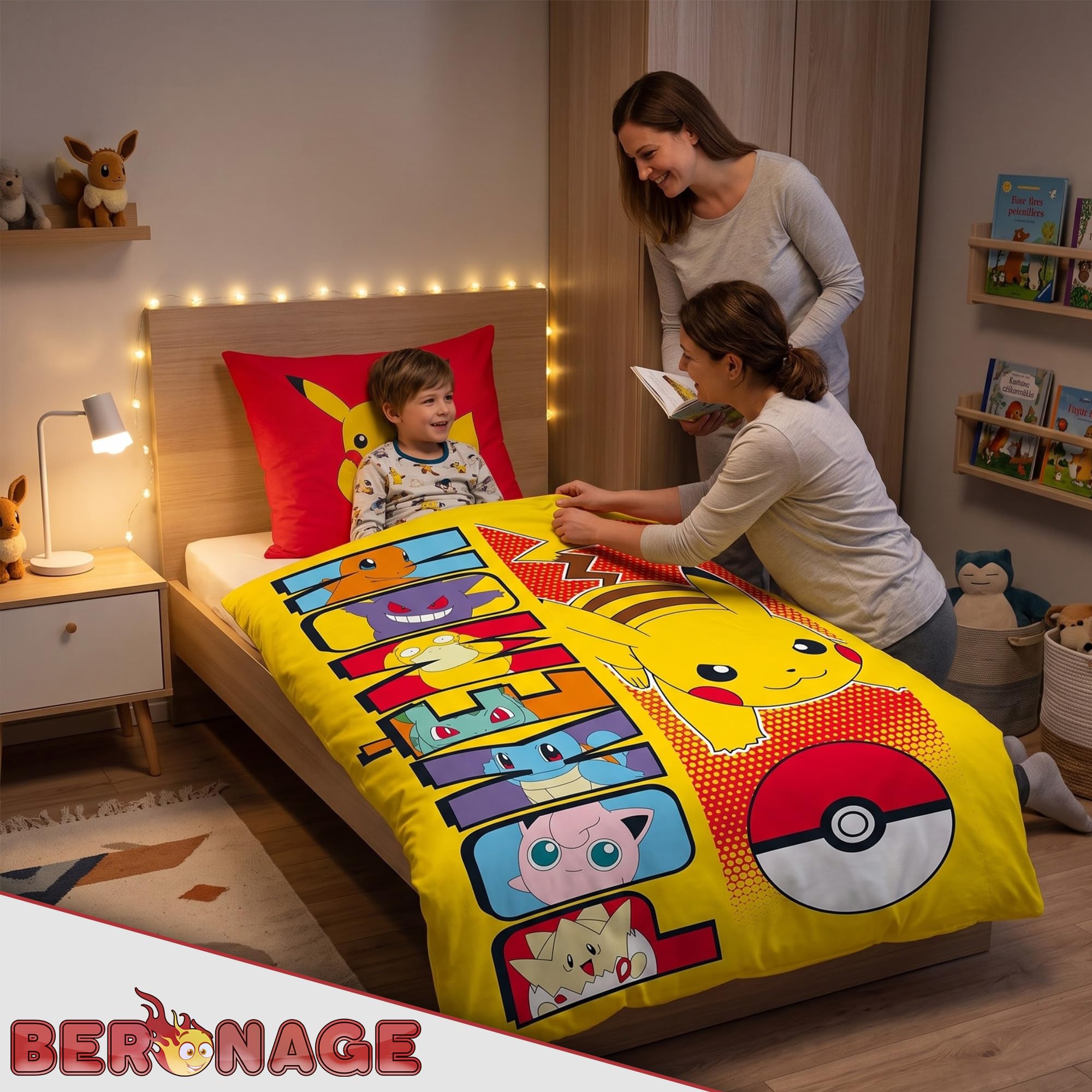 Linon Kinder Wende-Bettwäsche Pokémon Motiv Go Pikatchu Neu & Ovp Renforcé - 135 x 200cm + 80 x 80cm 100% Baumwolle Pokemon Kinderbettwäsche deutsche Größe