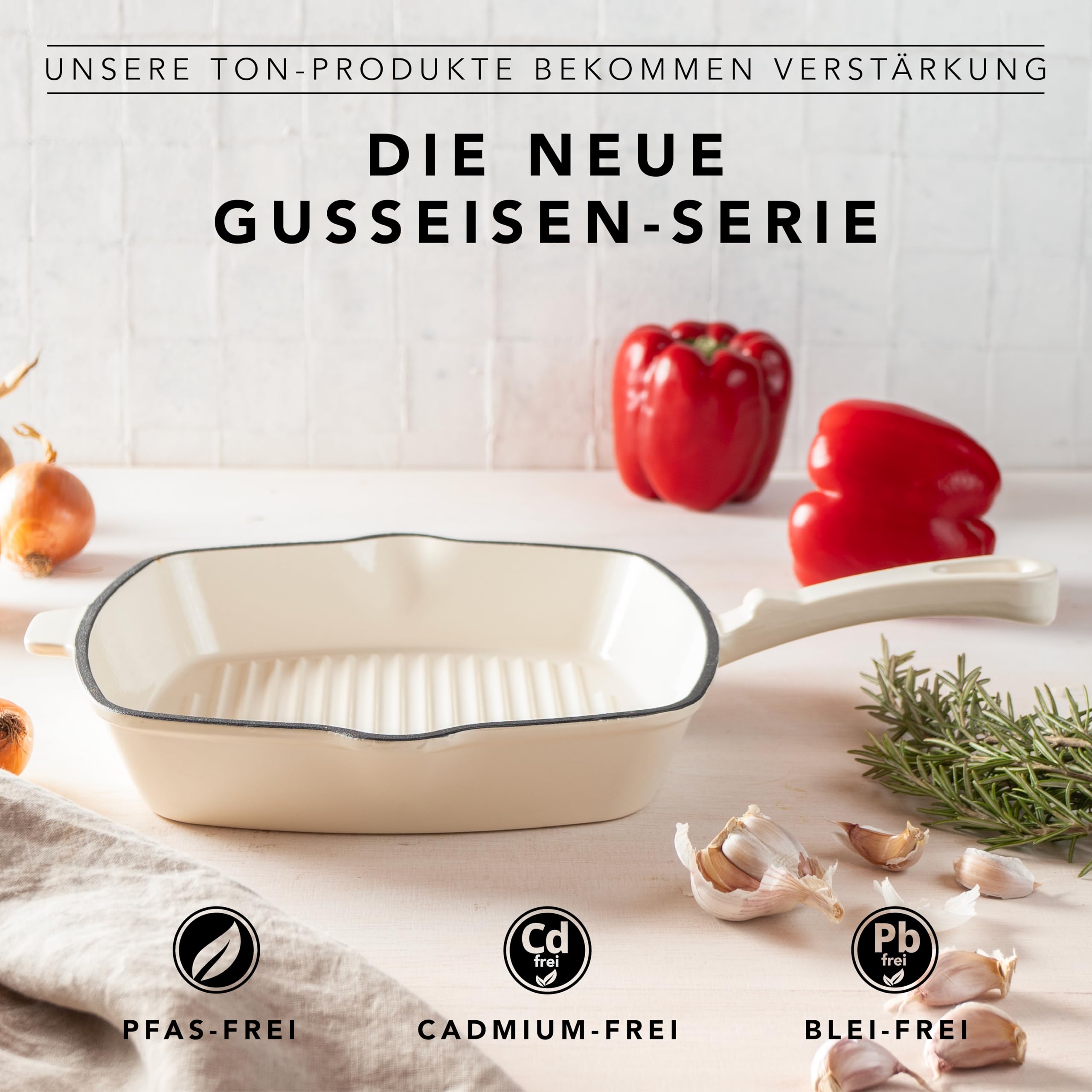 Römertopf - Bistecchiera rettangolare in ghisa, 24 cm, con rivestimento smaltato, per tutti i piani cottura, compresi quelli a induzione, adatta al forno a 250 °C, per grigliare senza grassi, senza