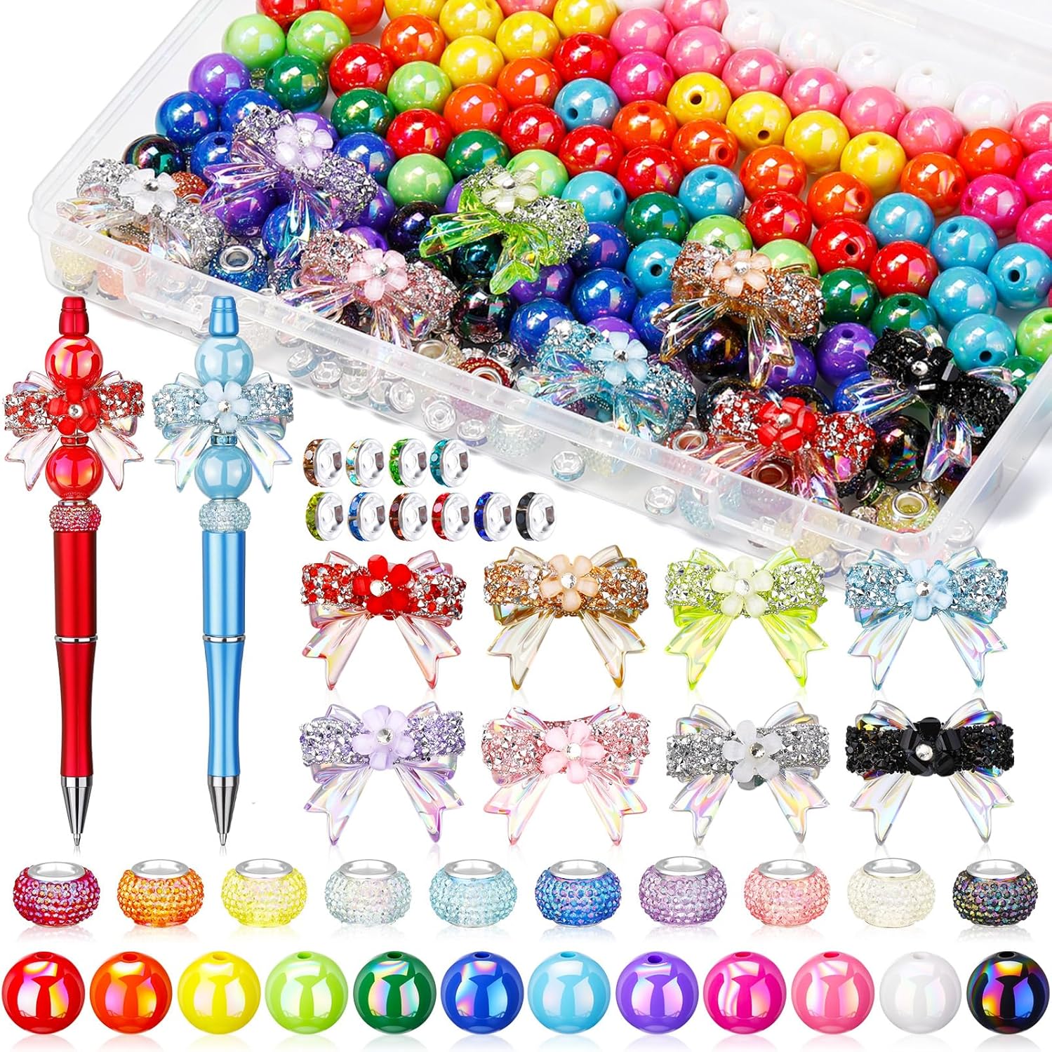 248 Pcs Butterfly Focal Beads for Pens Acrylic 3D Focal Beads Bulk Acrylic Loose Bow Rhinestone for Beadable Pen Keychain Making Jewelry Bracelet Necklace DIY Charms Crafts(Colorful)