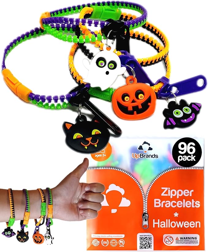 UpBrands 96-Pack Zipper Fidget Bracelets Halloween Party Favors for Kids
