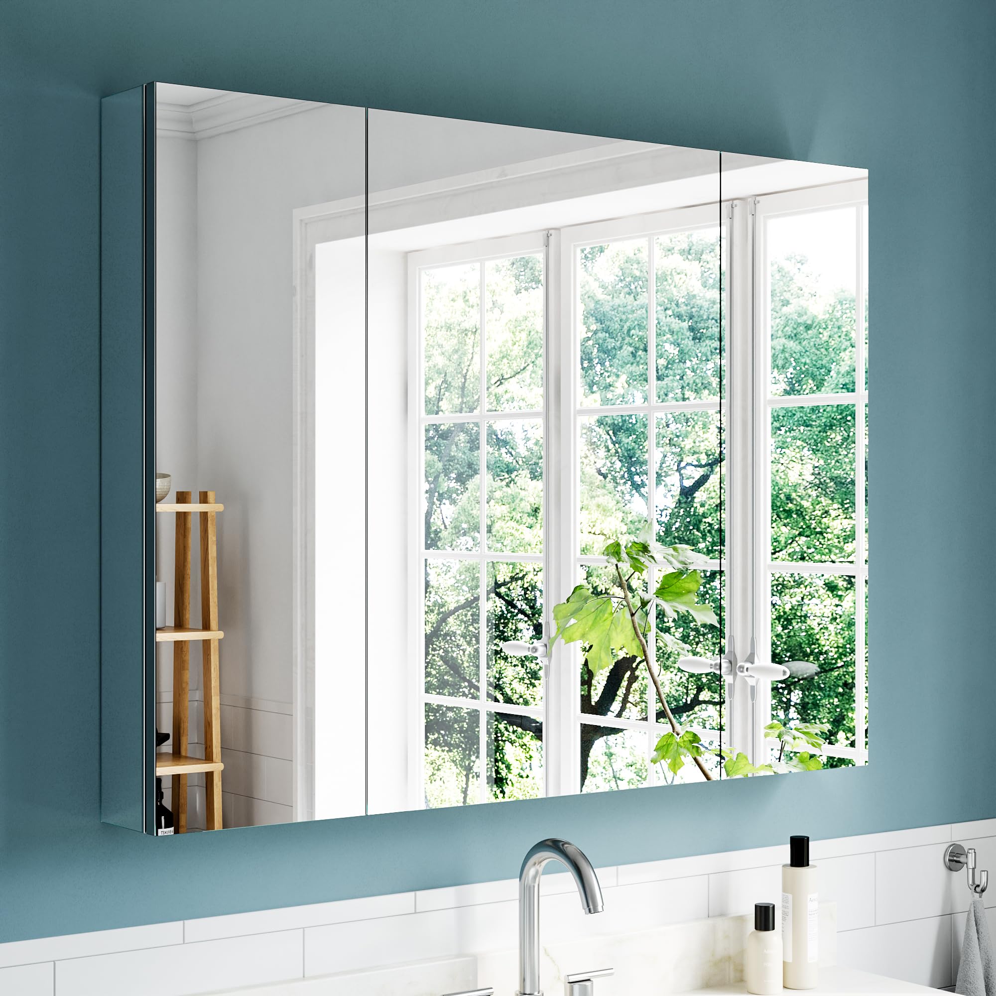 Liimsefy 40"x30" Medicine Cabinet Mirror, Aluminum Silver Recessed Medicine Cabinet with Mirror, Surface Mount Medicine Cabinets for Bathroom with 3