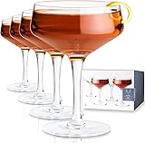 Viski Raye Angled Stemmed Crystal Coupe Cocktail glassess, Champagne Coupe Glasses, Drinkware Set, Espresso Martini glasses set of 4, 7oz