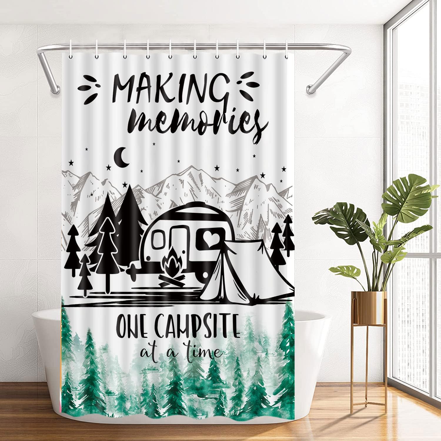 Wathon Camper RV Shower Curtains Funny Camping Fabric