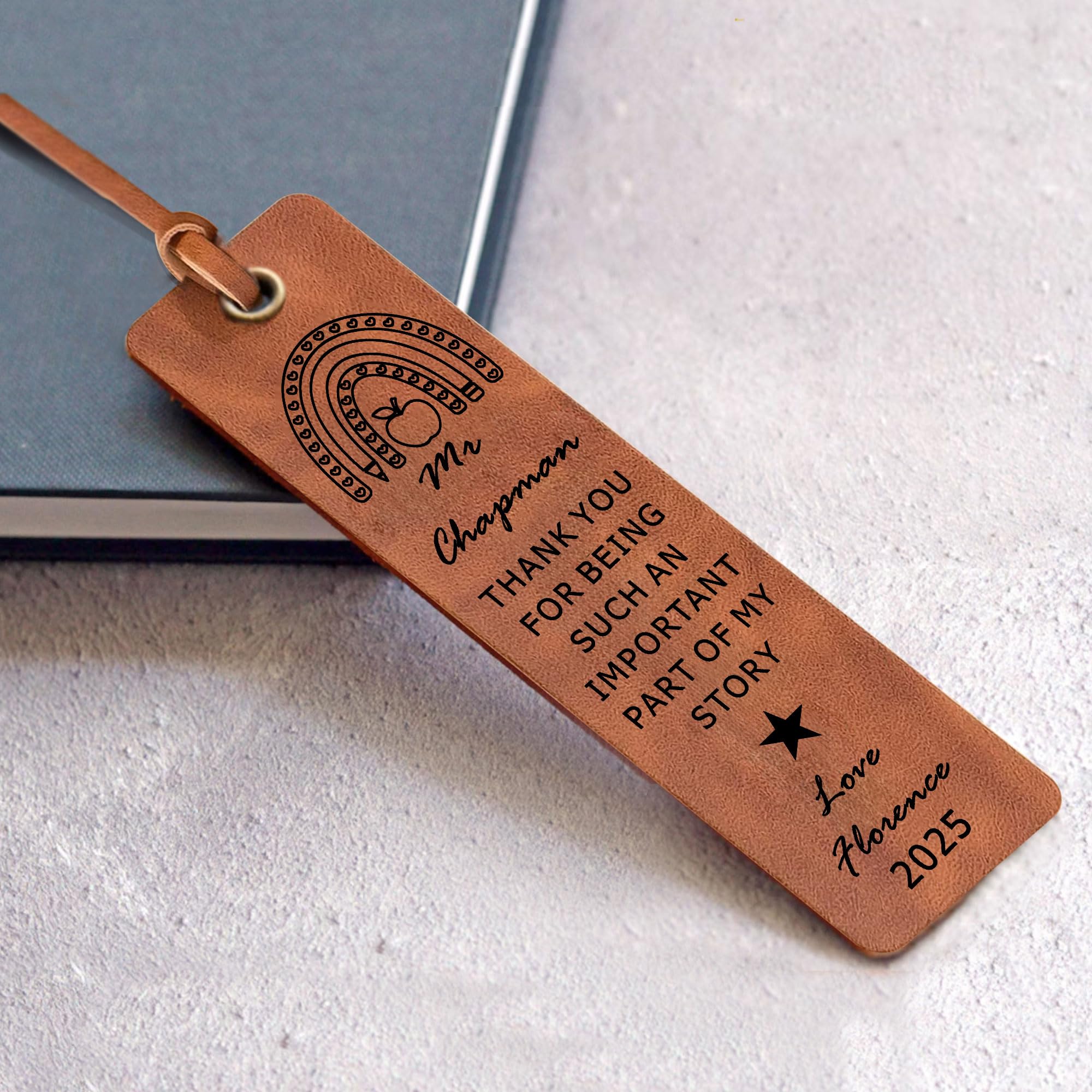 Personalised Teacher Gifts Engraved Leather Bookmark Thank You Gifts Book Marks Teacher Appreciation Gifts for Book Lovers Women Men Teacher Tutor (Brown, Design 2)