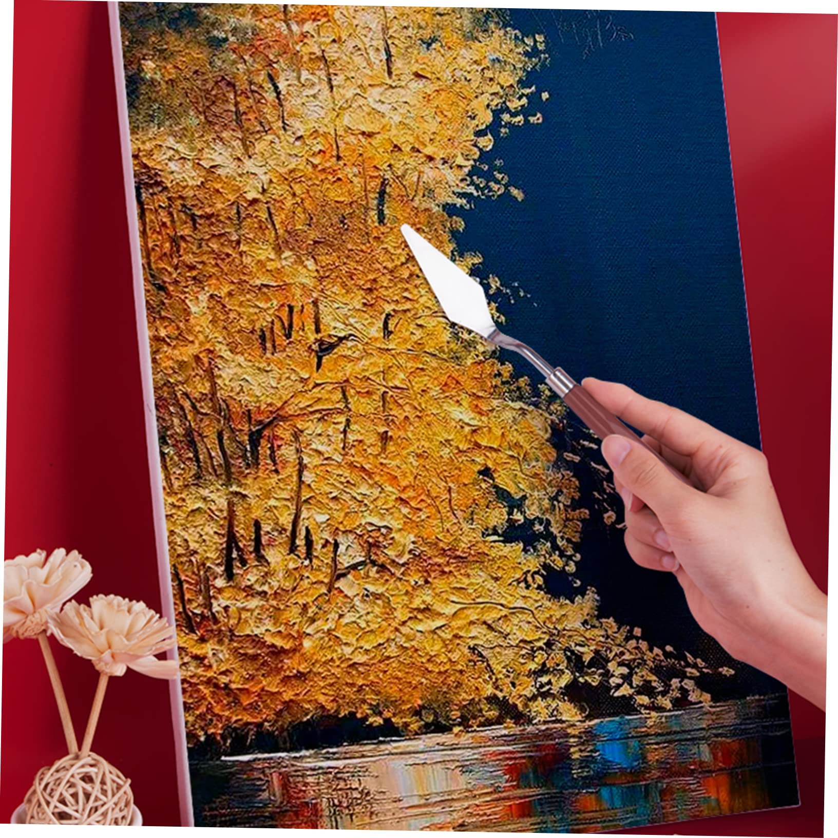 Lurrose Set de 14 Couteaux à Peinture en Acier Inoxydable, Manche Marron
