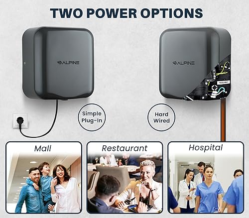 Miniatura 35 de Alpine Secadores de manos automáticos para baños, secador de manos eléctrico de acero inoxidable comercial de alta velocidad de 110-120V, opciones