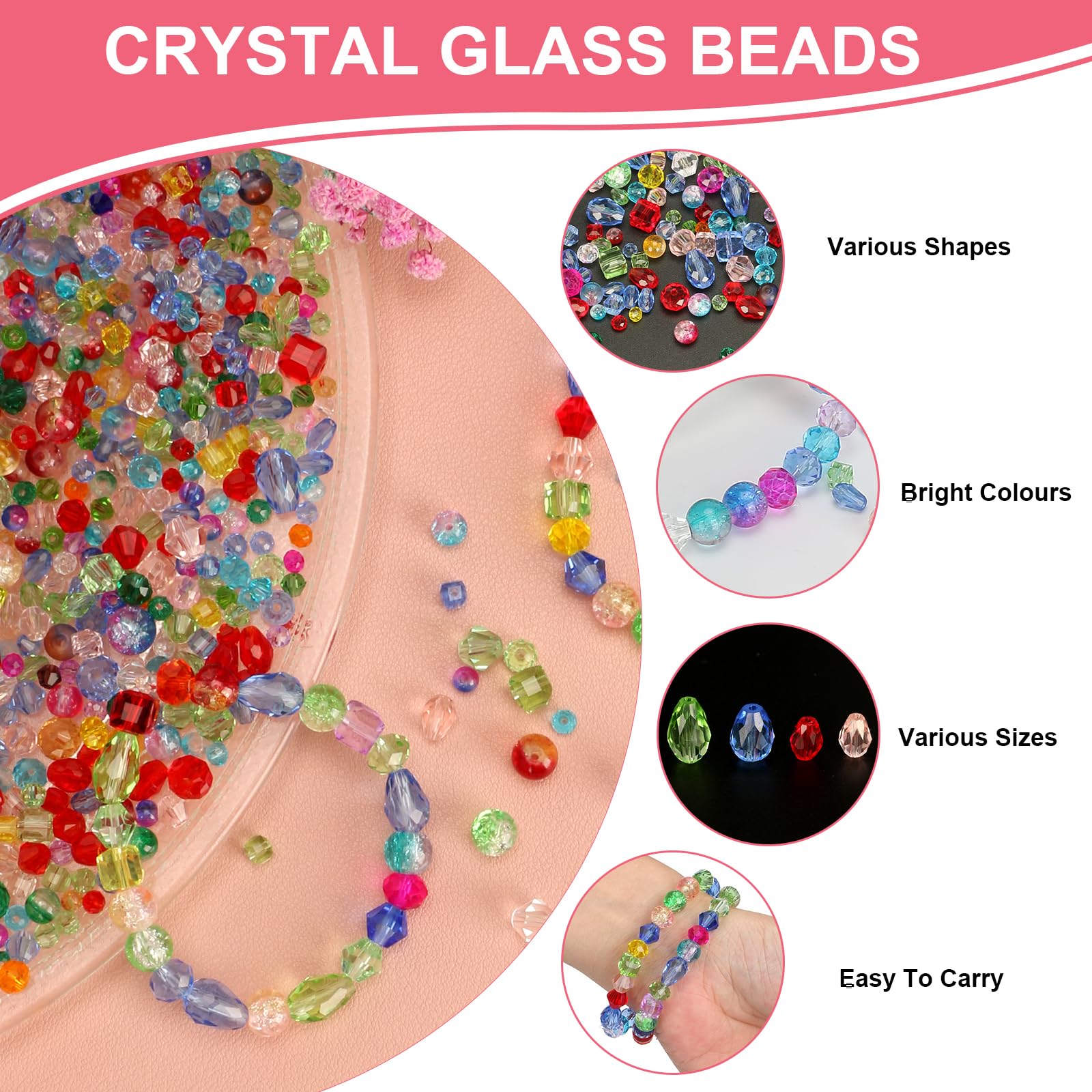 600 Glasperlen Zum Auffädeln - Bunte Mixbox Mit 4/6/8mm Perlen Für DIY Schmuck