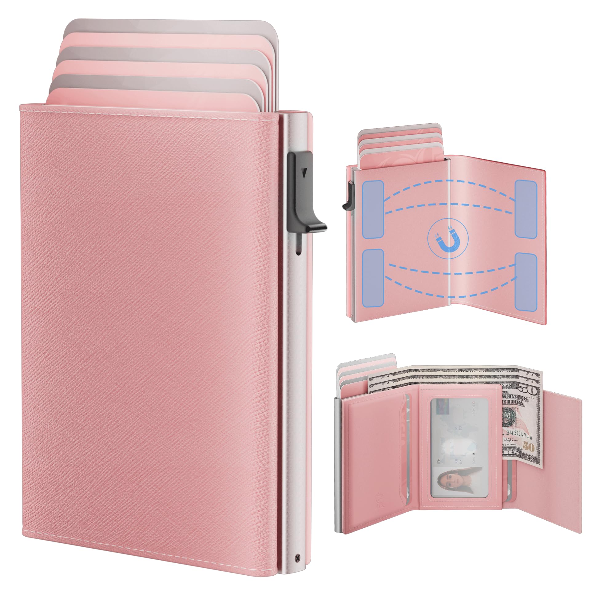 ROYAL KIT Geldbörse für Damen – Schlankes Kreditkartenetui, Pop-Up-Kartenetui, genarbtes Leder, RFID-Blockierung, minimalistisches und kleines Design, hält 13 Karten und 15 Rechnungen mit
