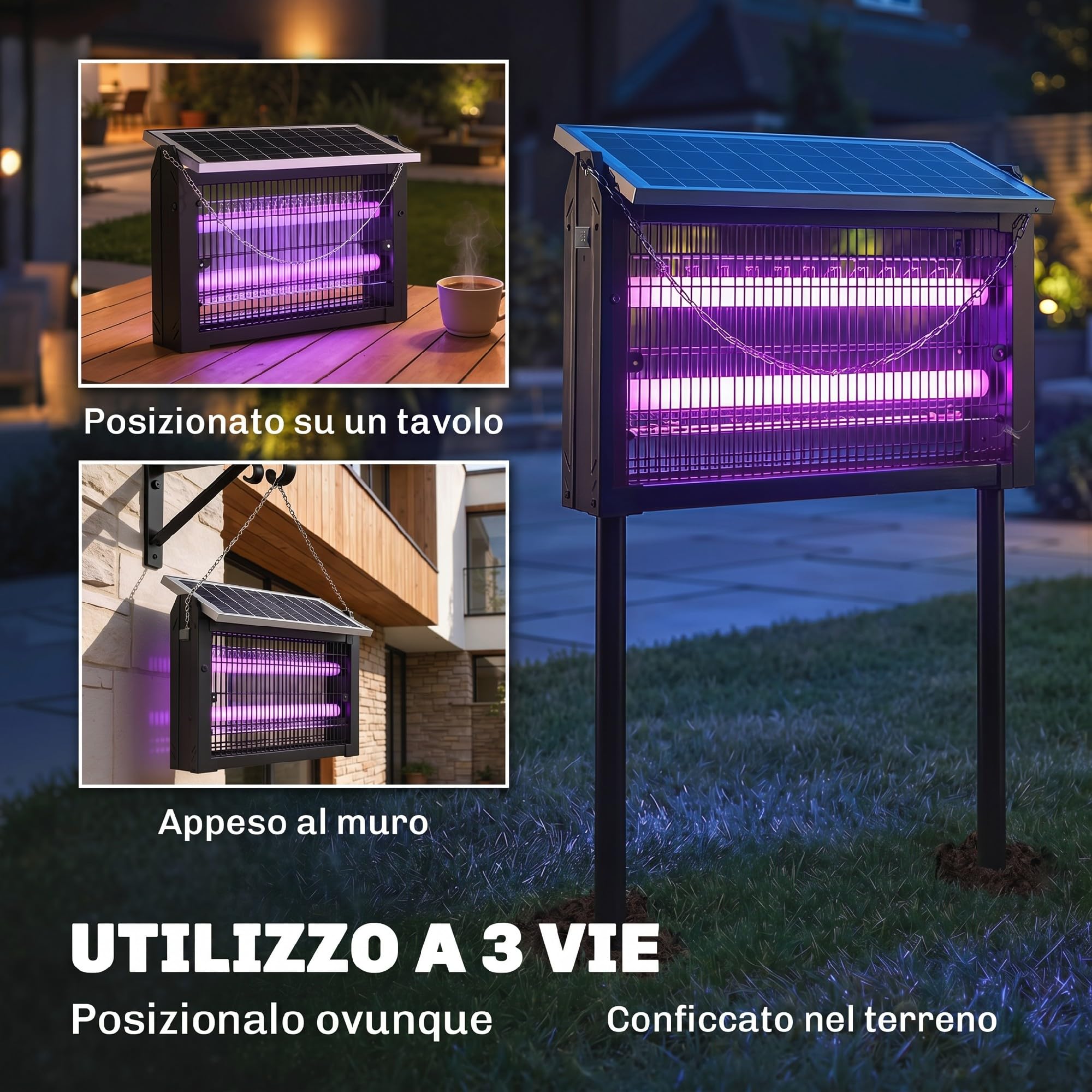 Outsunny Lampada Antizanzare da Esterno Energia Solare 45x18x90 cm Nero | Zanzariera, Ricarica USB Interna, Luce Anti Insetti Elettroinsetticida, Rete di Protezione