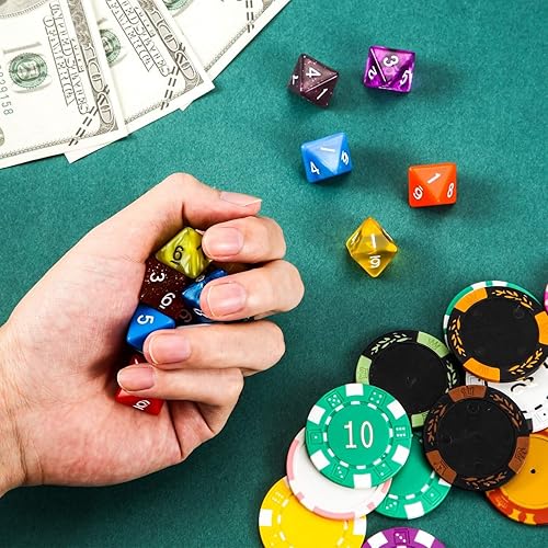 Miniatura 4 de TecUnite Juego de 25 dados poliédricos con bolsa negra para otros juegos de mesa con surtido de varios colores aleatorios (transparente y puntos, 8