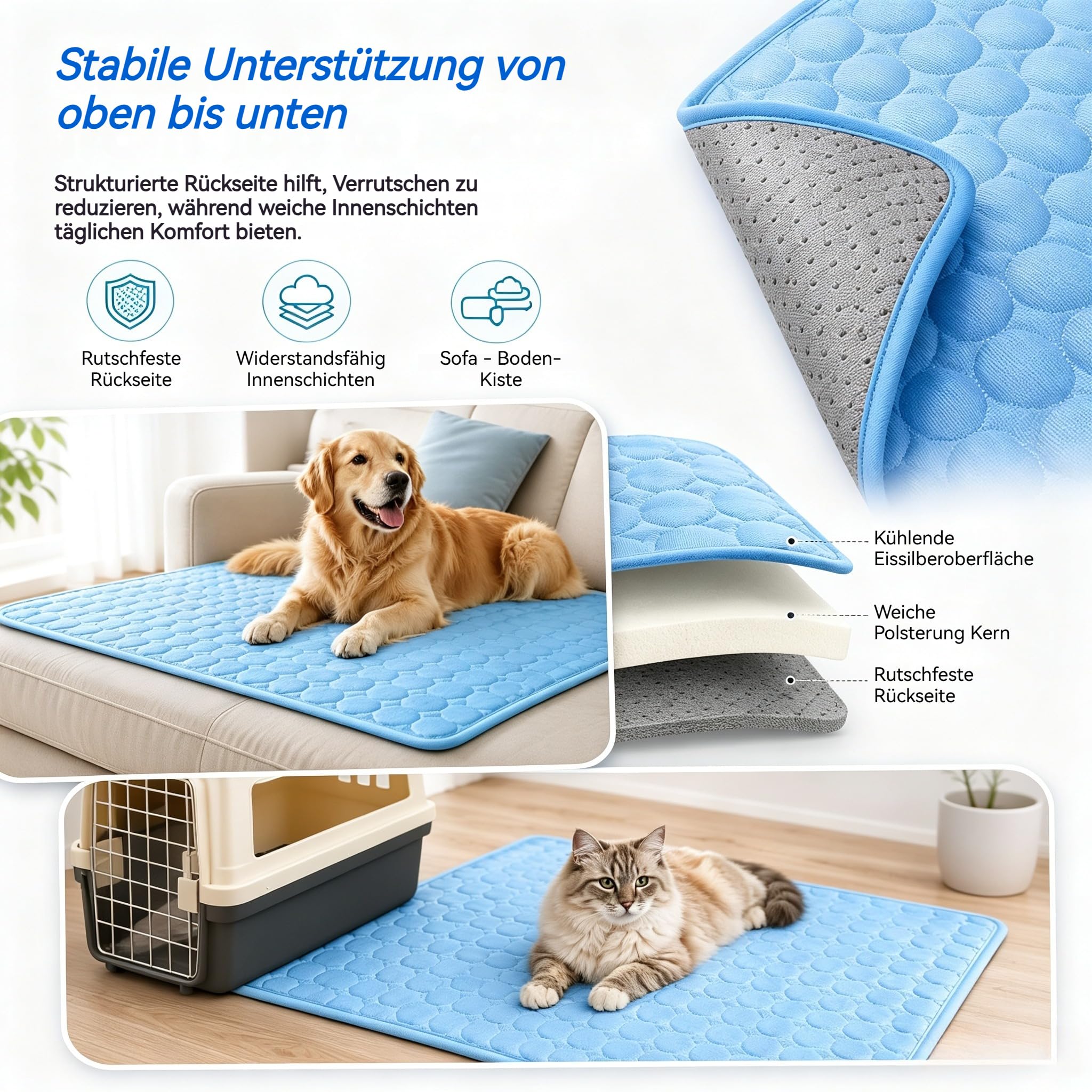 JXpxbao ChilKitur kühlmatte für Hunde und Katzen | Ice-Silk Continuous Cooling Mat (Coffee,L-70X55CM)