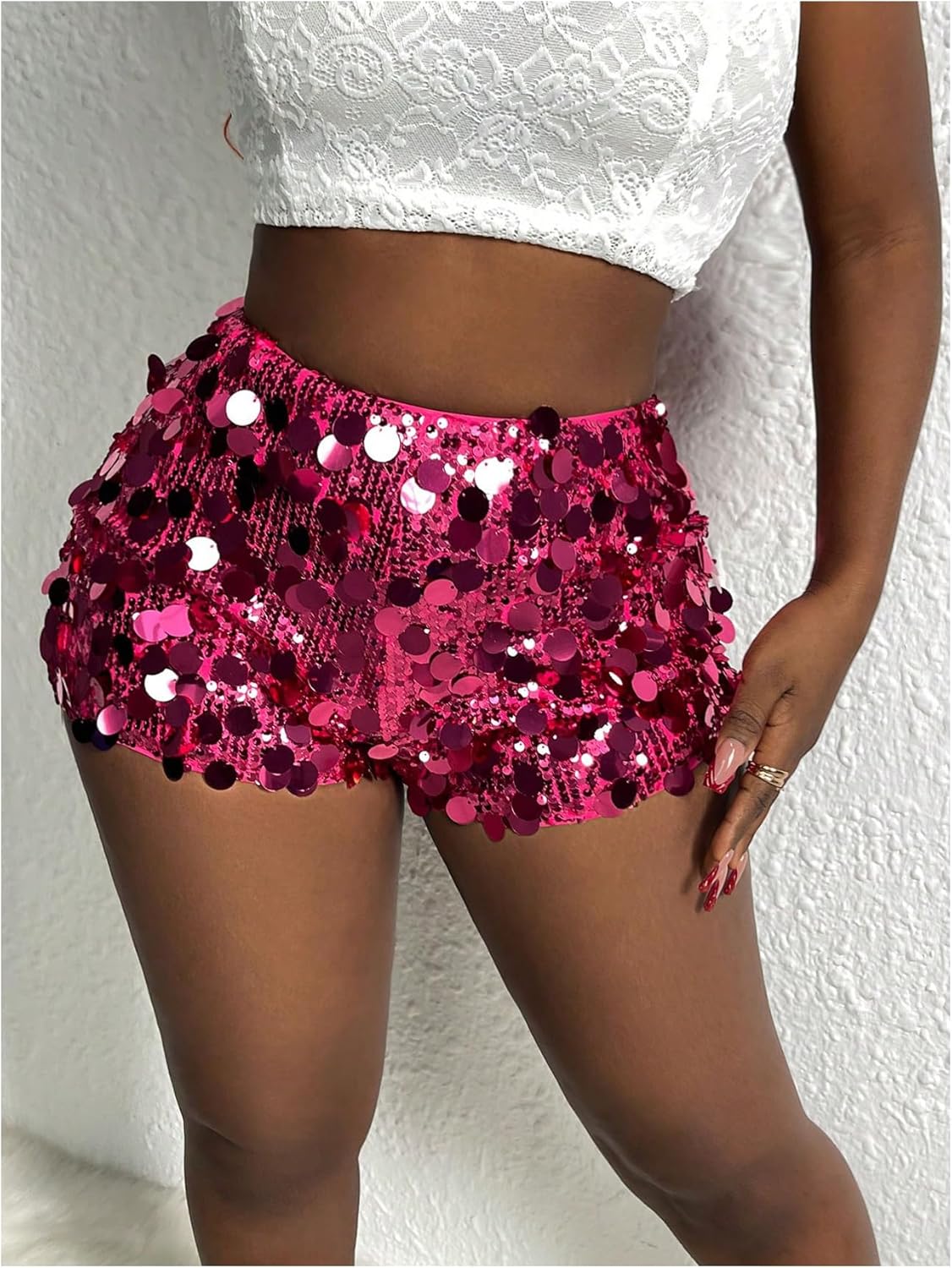 Floerns Women's Going Out Sequin Shorts Low Waist Music Festival Rave Party Hot Pants - Image 4