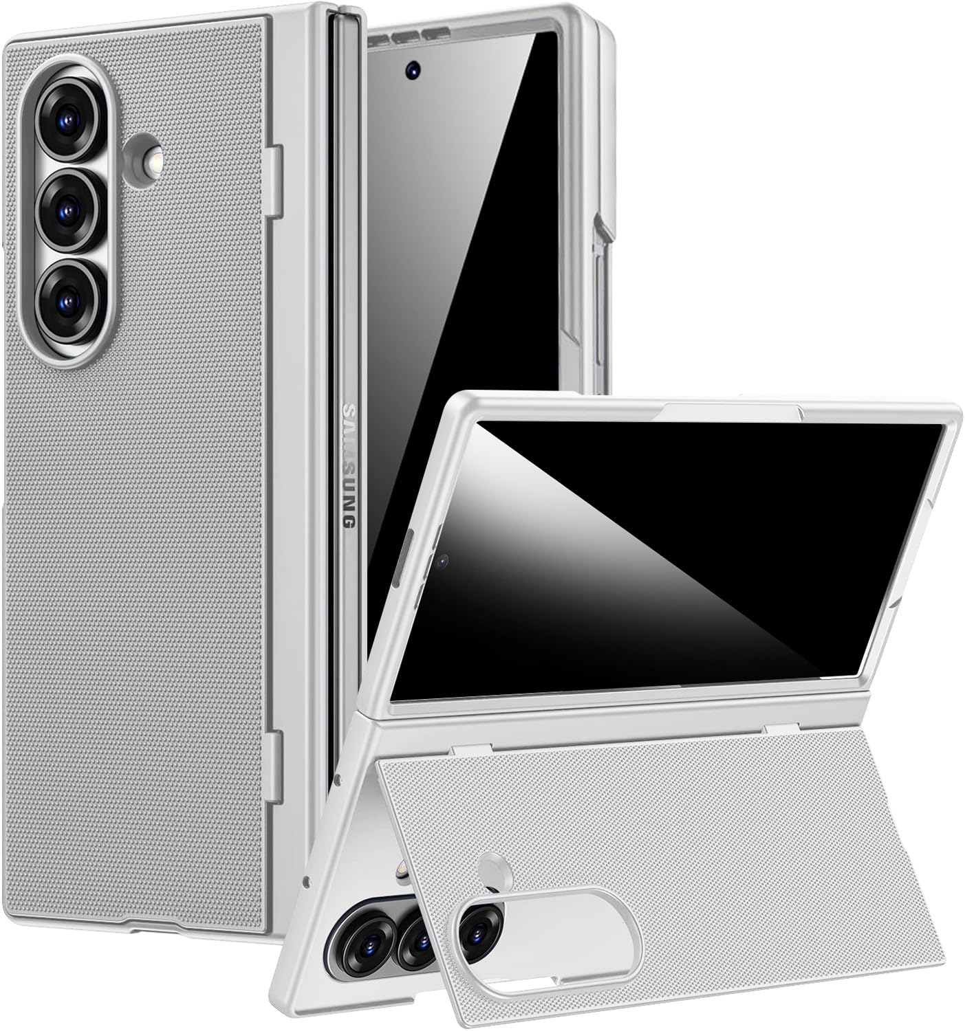 Miimall Ultra Slim for Samsung Z Fold 7 Case with Stand, [Built-in Privacy Screen and Kick Stand] [Wireless Charging] Military Grade Anti-Slip Drop Proof Soft Sturdy Cover for Galaxy ZFold 7 Silver