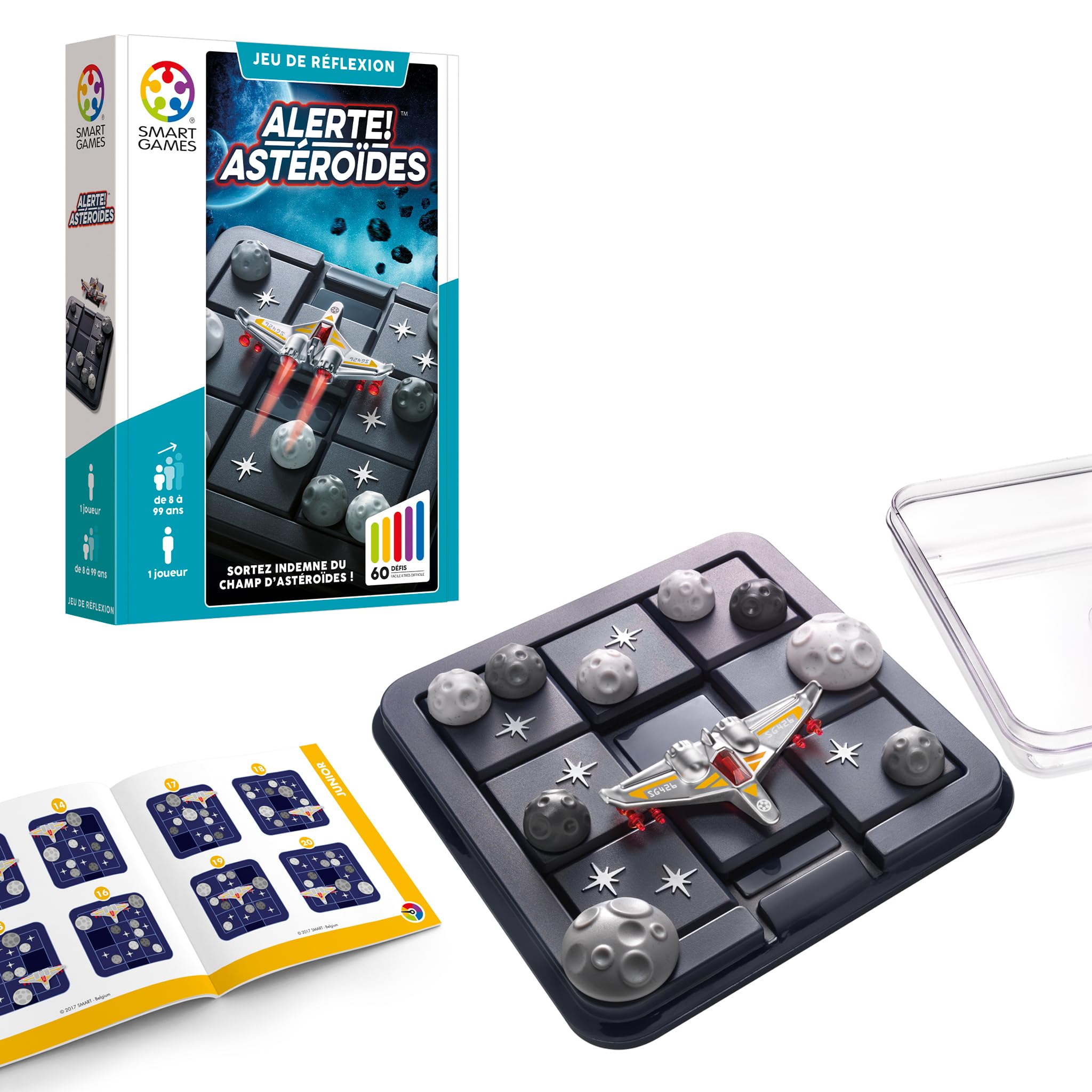 SmartGames - Asteroids Alert! - Think Game - Get Indemnated from the Asteroid Field - 60 Challenges of Different Levels - 1 Player - Ages 8+