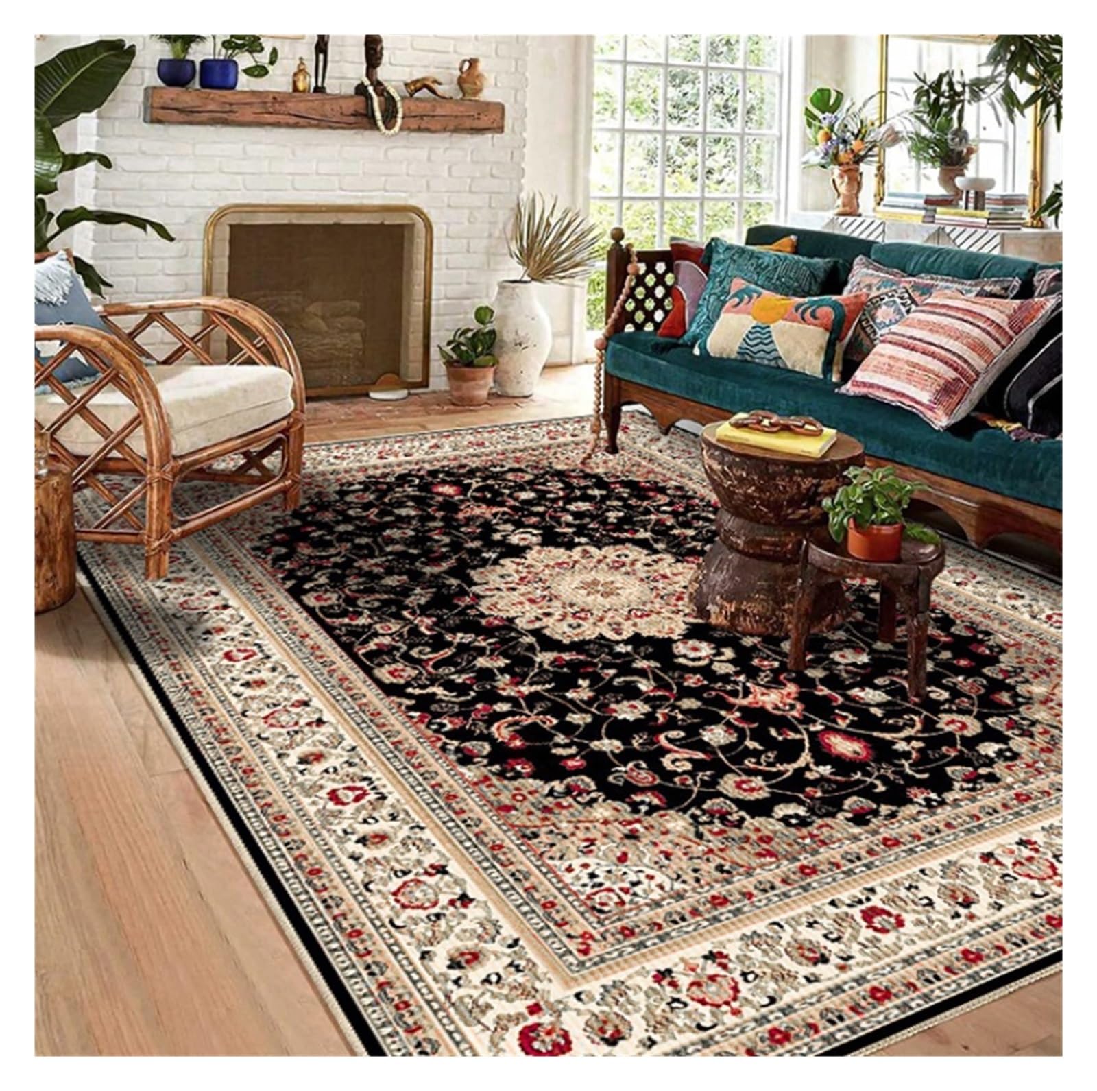 Tapis de salon vintage antidérapant lavable style rétro 80 x 120 cm