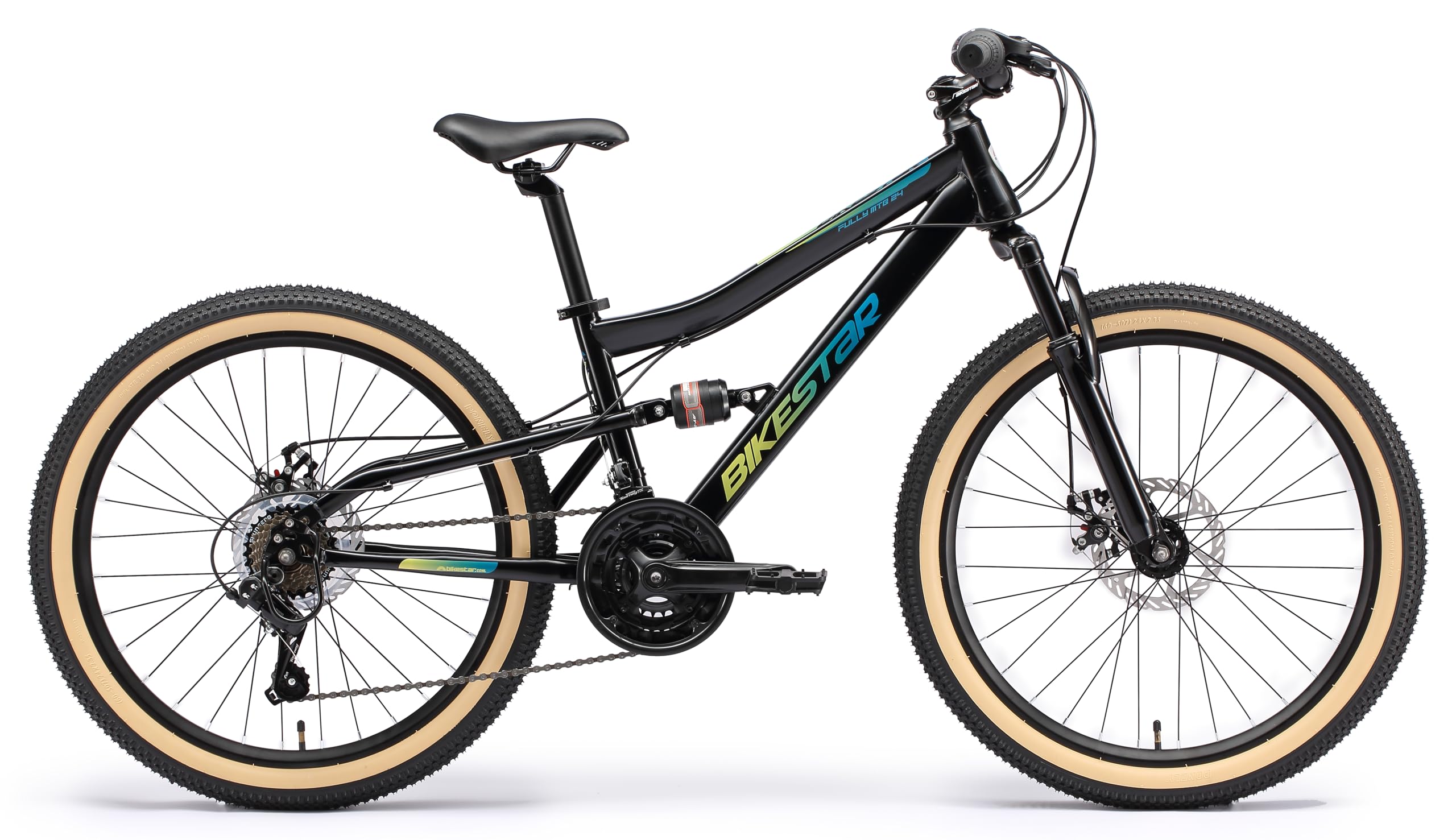 BIKESTAR MTB Mountain Bike Sospensione Completa per Bambini 8 Anni | Bicicletta 24 Pollici 21 velocità Shimano, Freni a Disco