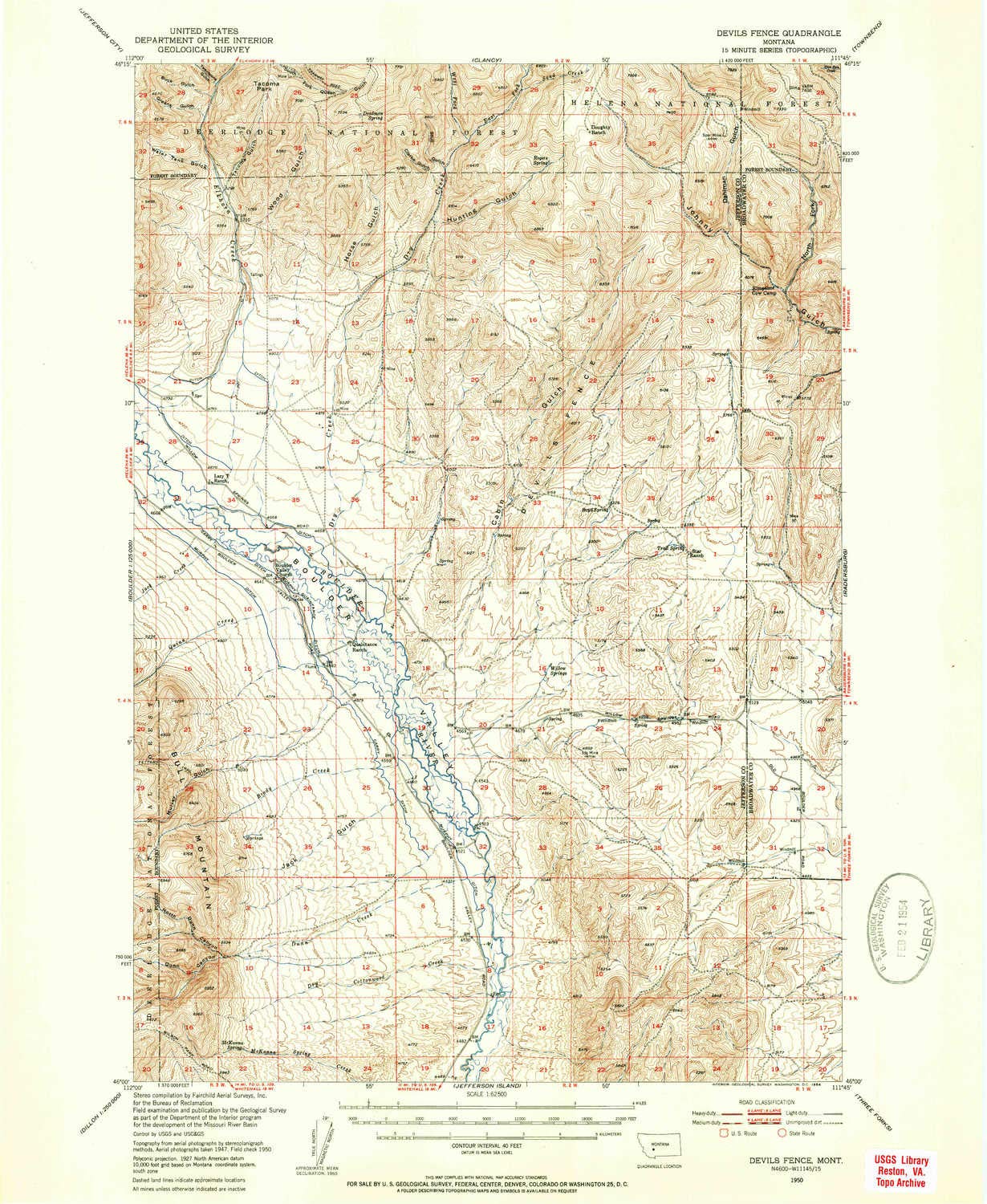 YellowMaps Devils Fence MT topo map, 1:62500 Scale, 15 X 15 Minute, Historical, 1950, Updated 1954, 20.7 x 17 in - Paper