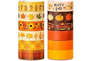 【12 Rolls Fall Washi Tape Set】Whaline Thanksgiving Autumn Maple Leaves Pumpkin Gnome Decorative Tape Stickers