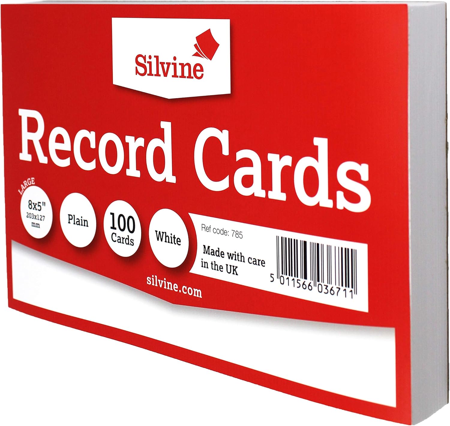 Silvine 8x5" White Record Cards - Plain, 100 cards per pack. Ref 785 (203 x 127mm)
