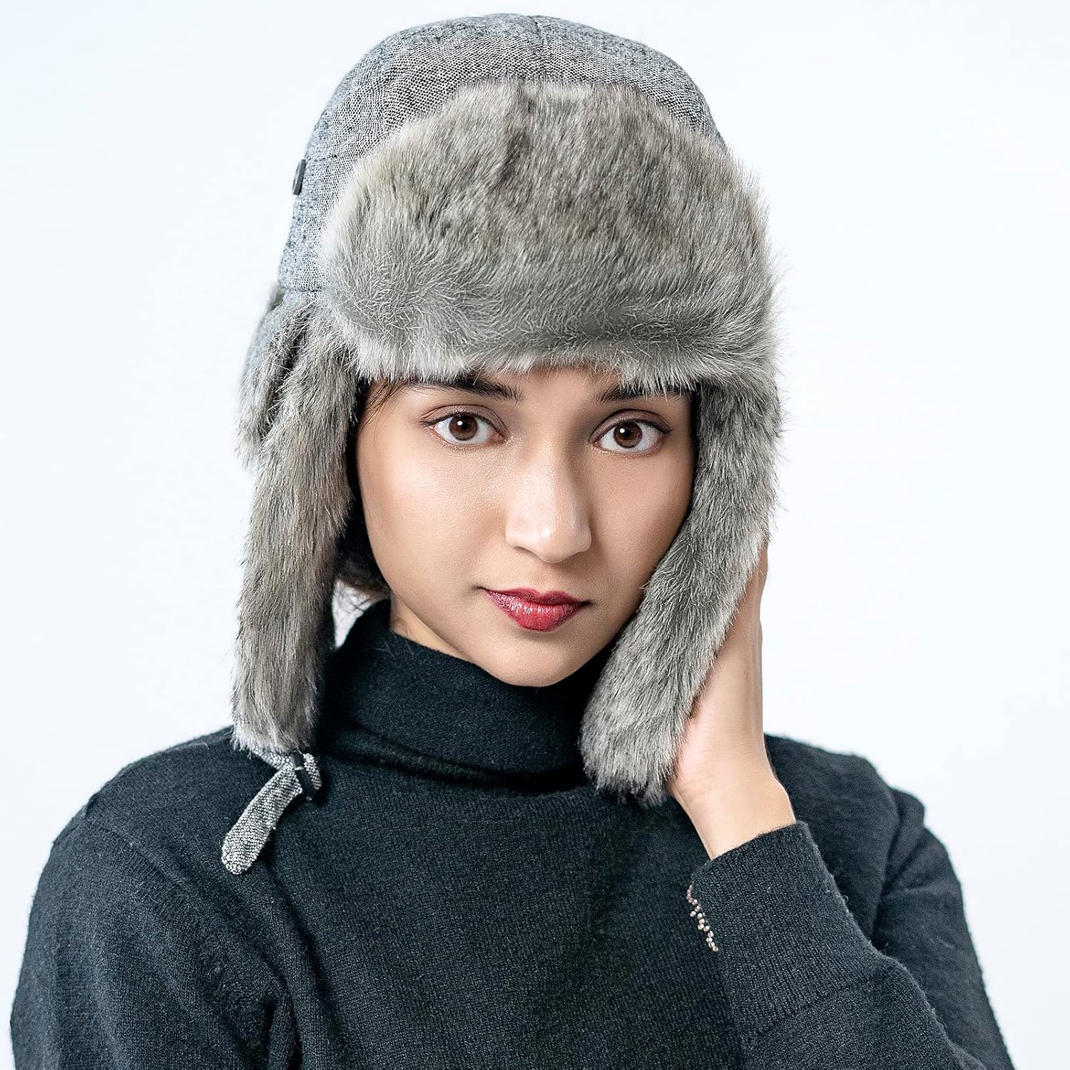 HEYANN Trapper Hat,Warm Faux Fur Trooper Ushanka Russian Bomber Eskimo Pilot Winter Hats with Ear Flaps for Men and Women
