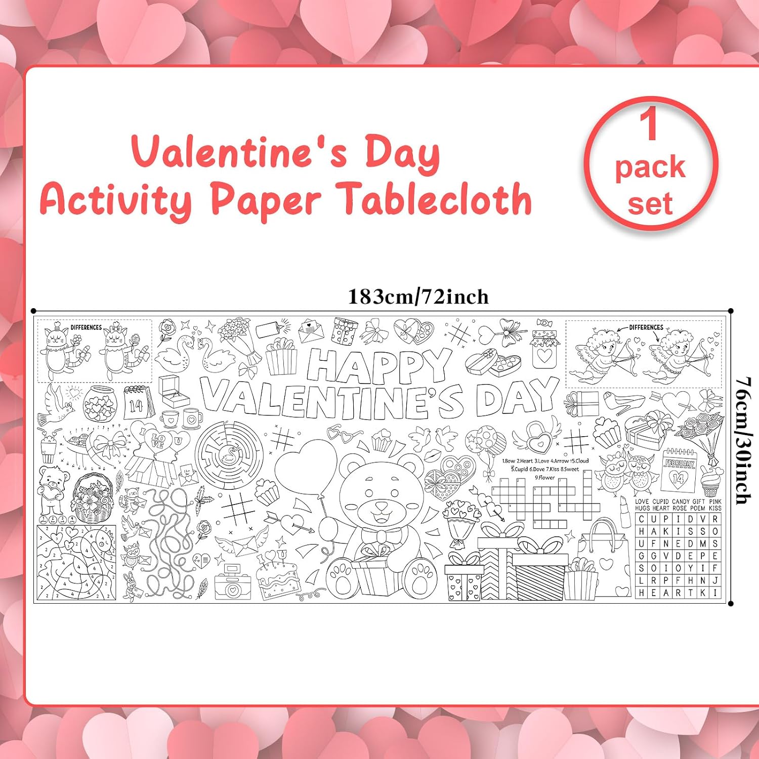 Naozinebi Valentine's Day Activity Coloring Poster Giant Valentine's Day Coloring Tablecloth Large Coloring Poster Adults Jumbo Gifts Activity Craft Party Favors