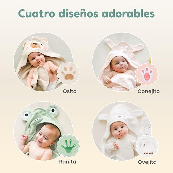 CuddleBug Set de Capa de Baño con Capucha y Manopla para Bebé - 100% Algodón Rizo Premium - Toalla Infantil Ultra Suave y Absorbente para Recién Nacidos y Niños (85 x 85 cm) - Lamb - 4