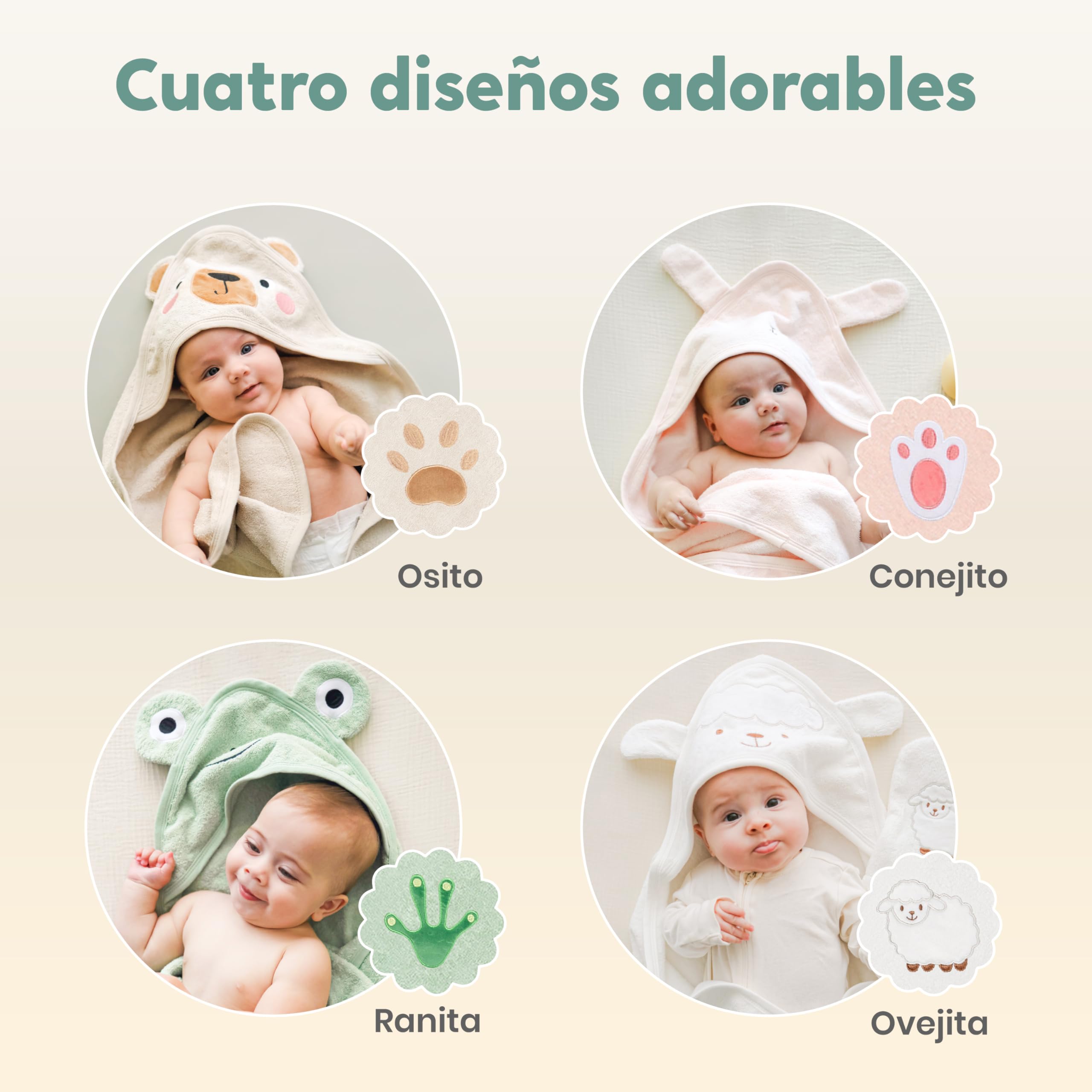 CuddleBug Set de Capa de Baño con Capucha y Manopla para Bebé - 100% Algodón Rizo Premium - Toalla Infantil Ultra Suave y Absorbente para Recién Nacidos y Niños (85 x 85 cm) - Lamb — view 4