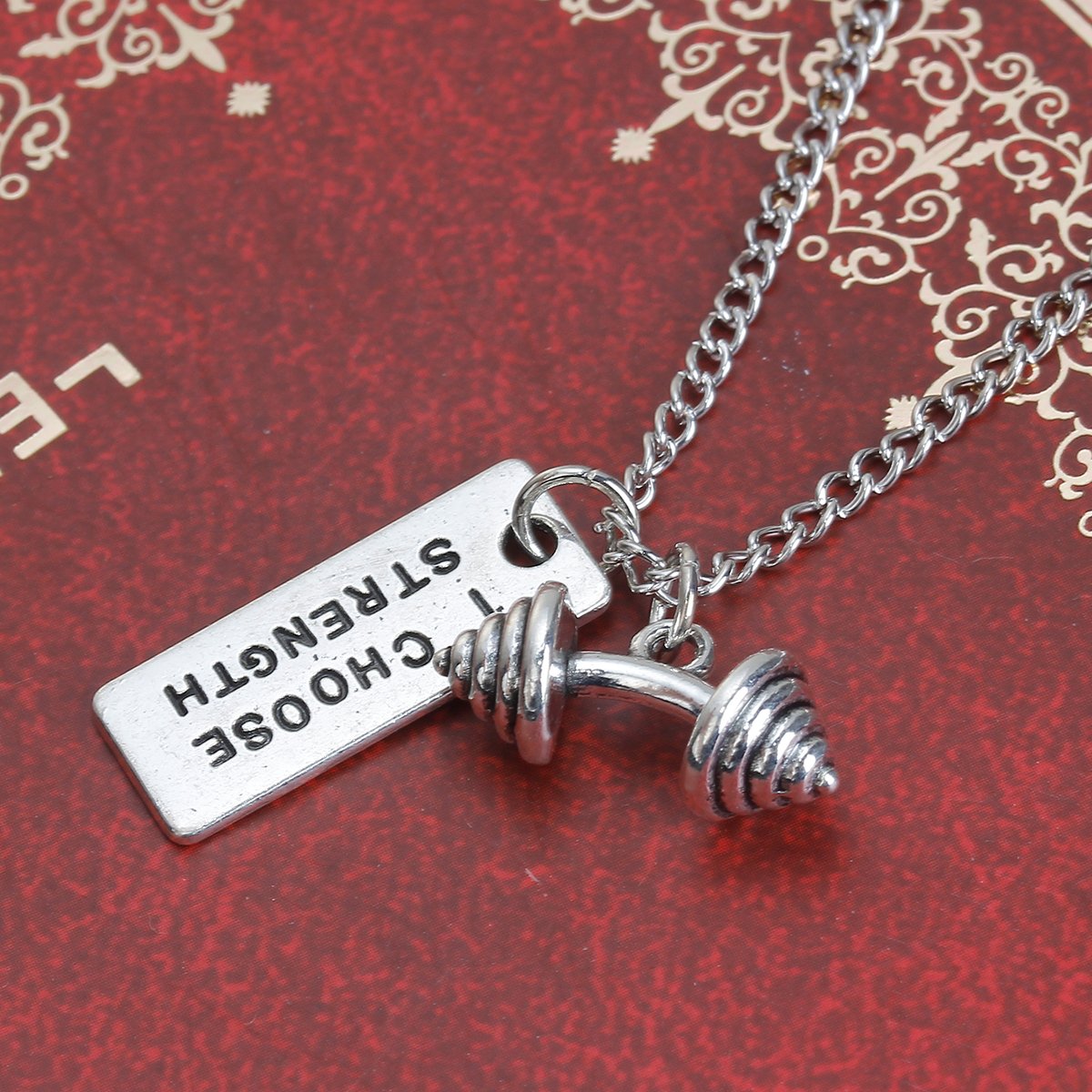 Sexy Sparkles Strong Is Beautiful Fitness Dumbell kettlebell Necklace (A: I Choose Strength)