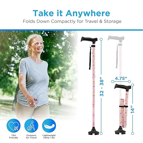 Miniatura 4 de NOVA Bastón plegable para hombres y mujeres  Bastón ajustable y ligero con punta pivotante, base de pie, bolsa de transporte y 4 puntas adicionales