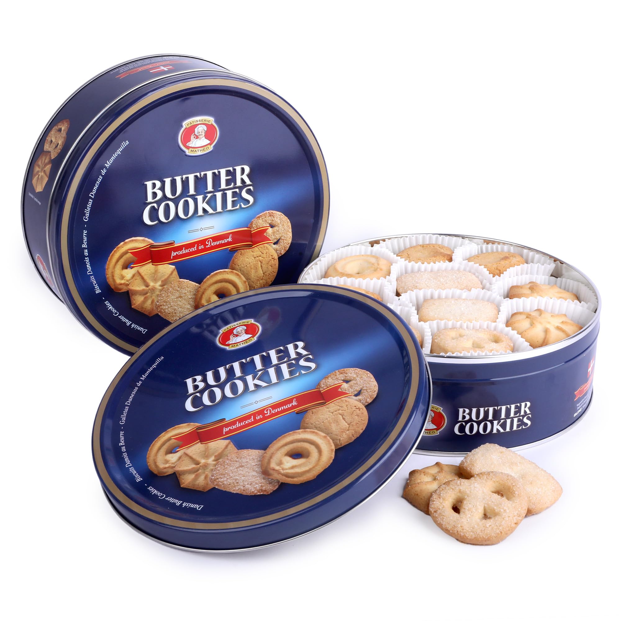 Patisserie Matheo Biscuits danois au beurre 2 x 454g - 5 variétés assorties dans une boîte en fer blanc décorative - Parfait pour le café les réunions les vacances et les cadeaux.
