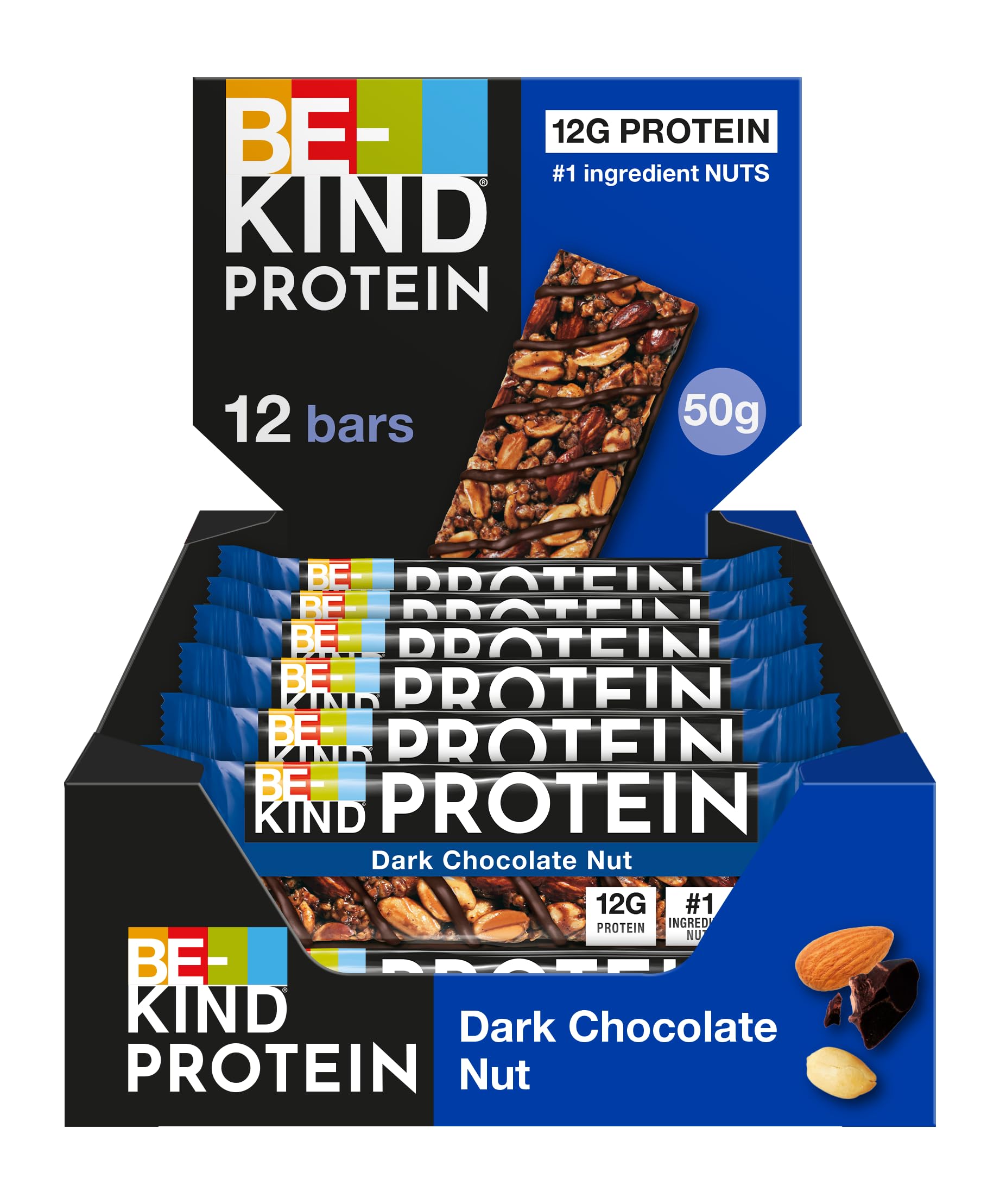 BE-KIND Protein-Riegel, glutenfreier Snack-Riegel, Dark Chocolate Nut, hoher Ballaststoffgehalt, Proteinquelle, ohne künstliche Farb-, Aroma- oder Konservierungsstoffe, 12 x 50g