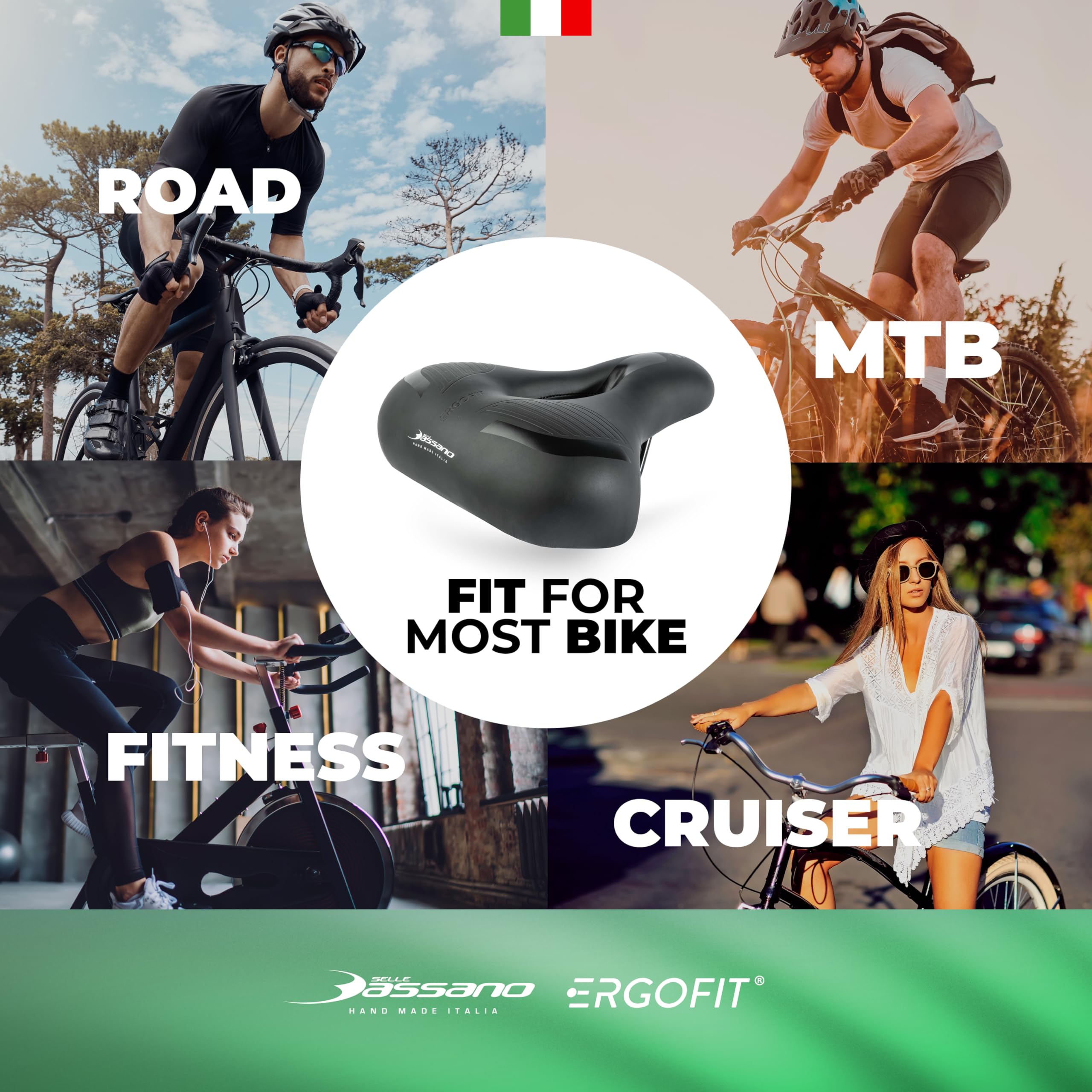Selle Bassano - Viale Ergofit City XXL SIL Ready, sillín para bicicleta con tecnología Ergofit, cómodo y ergonómico, fabricado en Italia