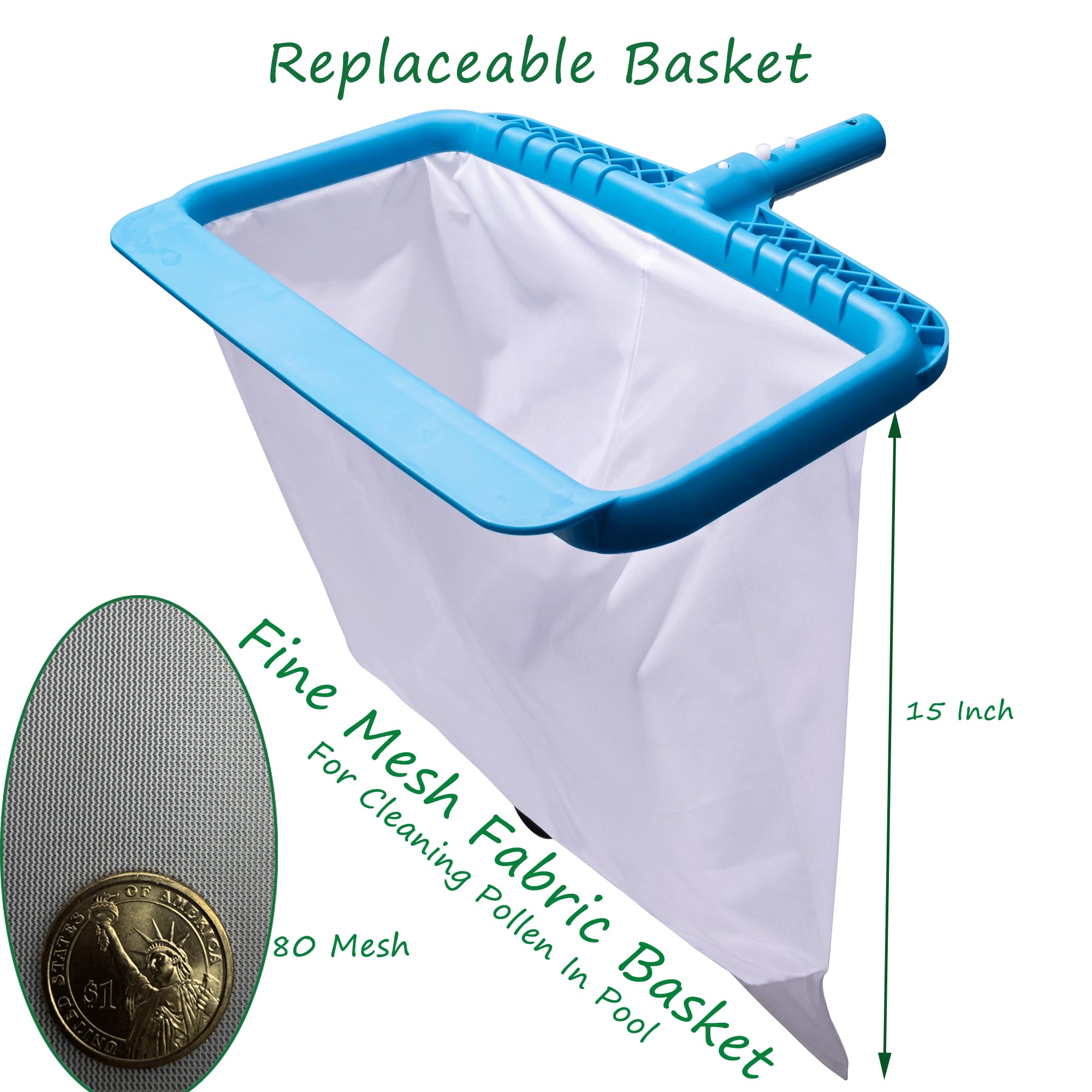 Professional Pool Bottom Skimmer Net for Cleaning Pollen Bugs, Ultra Fine Mesh Leaf Rake with Sturdy Plastic Frame — view 3
