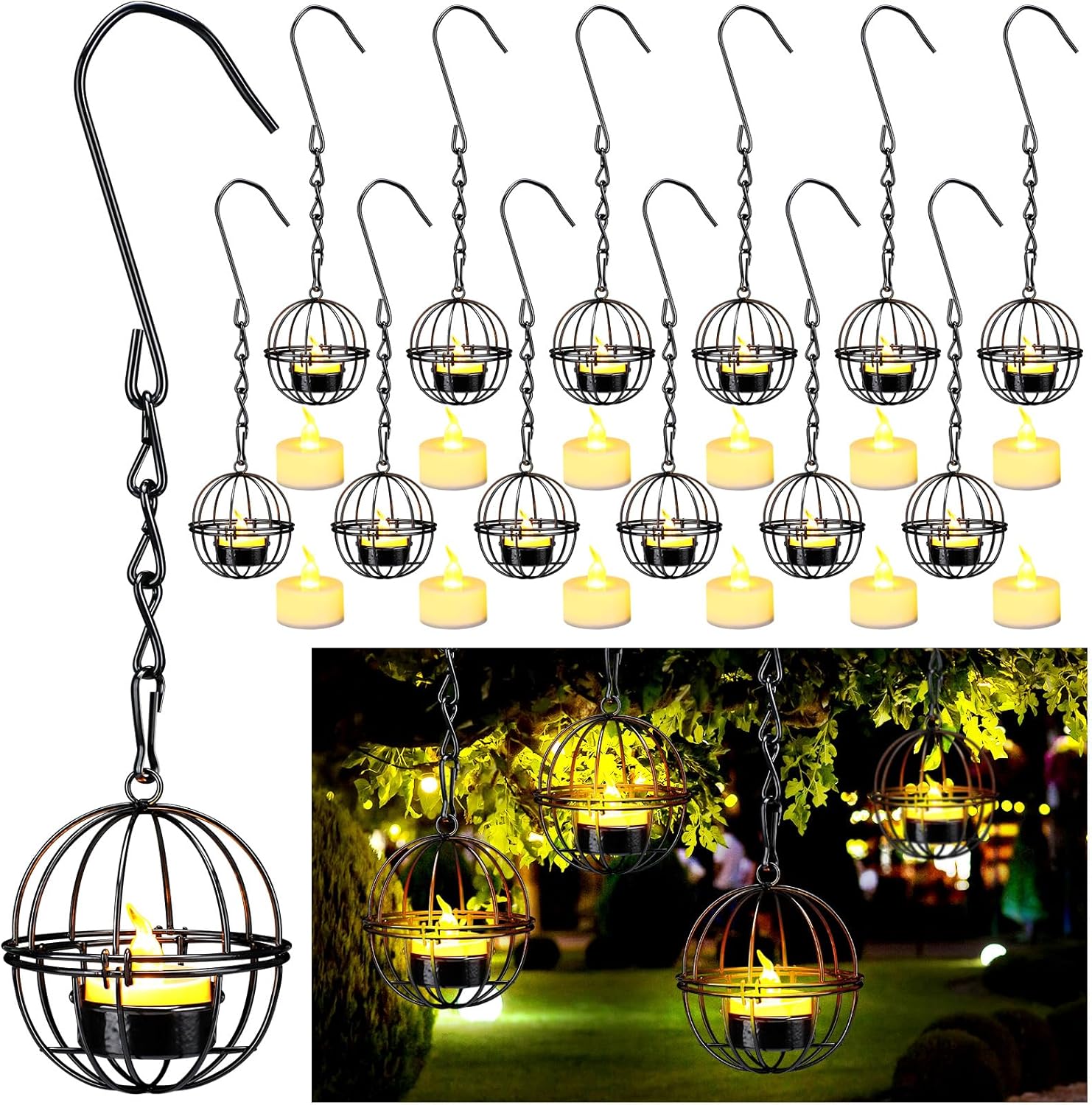 Retisee 12 Set Hanging Tealight Candle Holder Outdoor