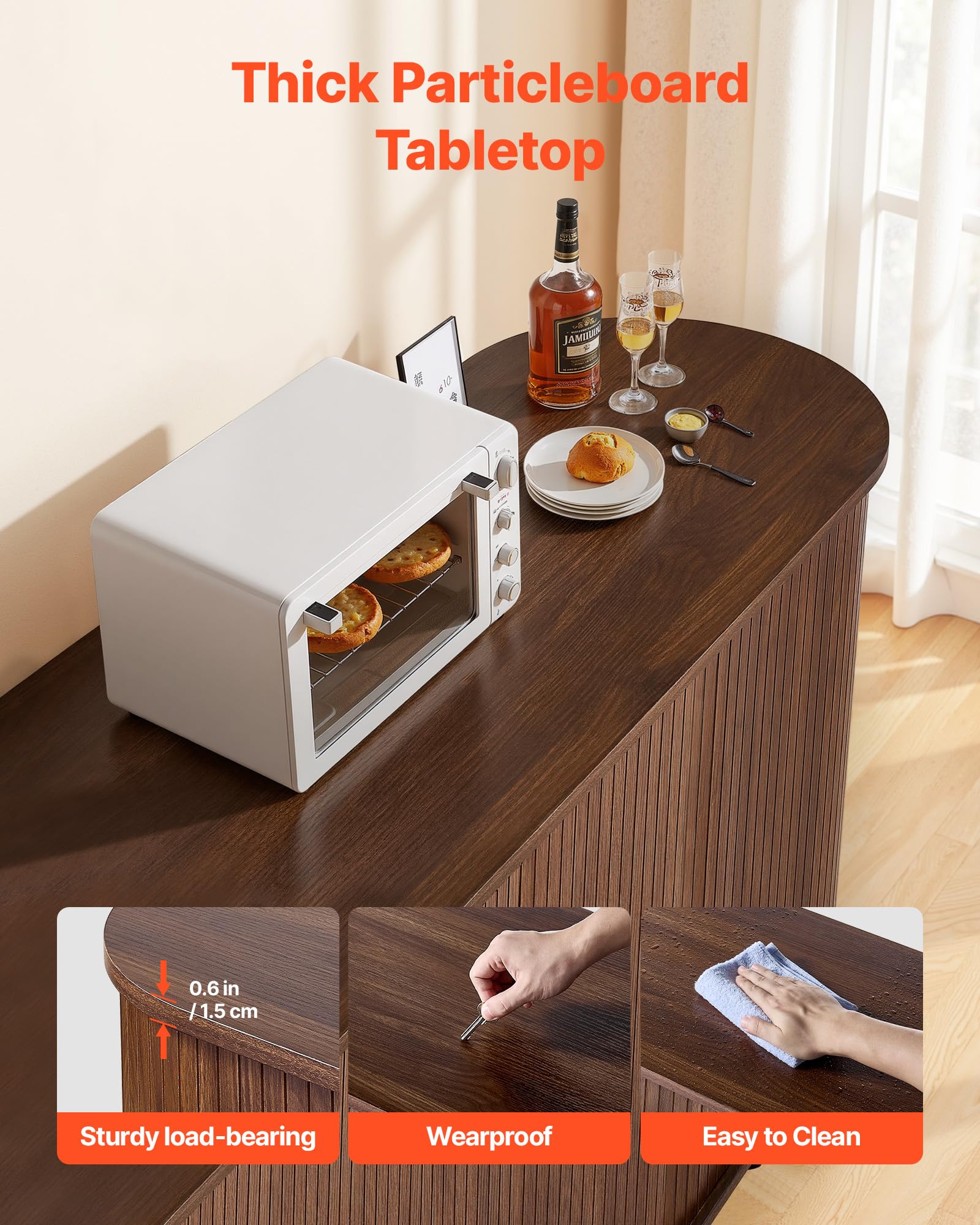 VEVOR Armadietto Organizzatore da Salotto con 2 Ante Scorrevoli, Credenza in Stile Medievale per Soggiorno, Ingresso, Mobile Contenitore da 140 x 40 x 75 cm, Credenza da Cucina in Noce
