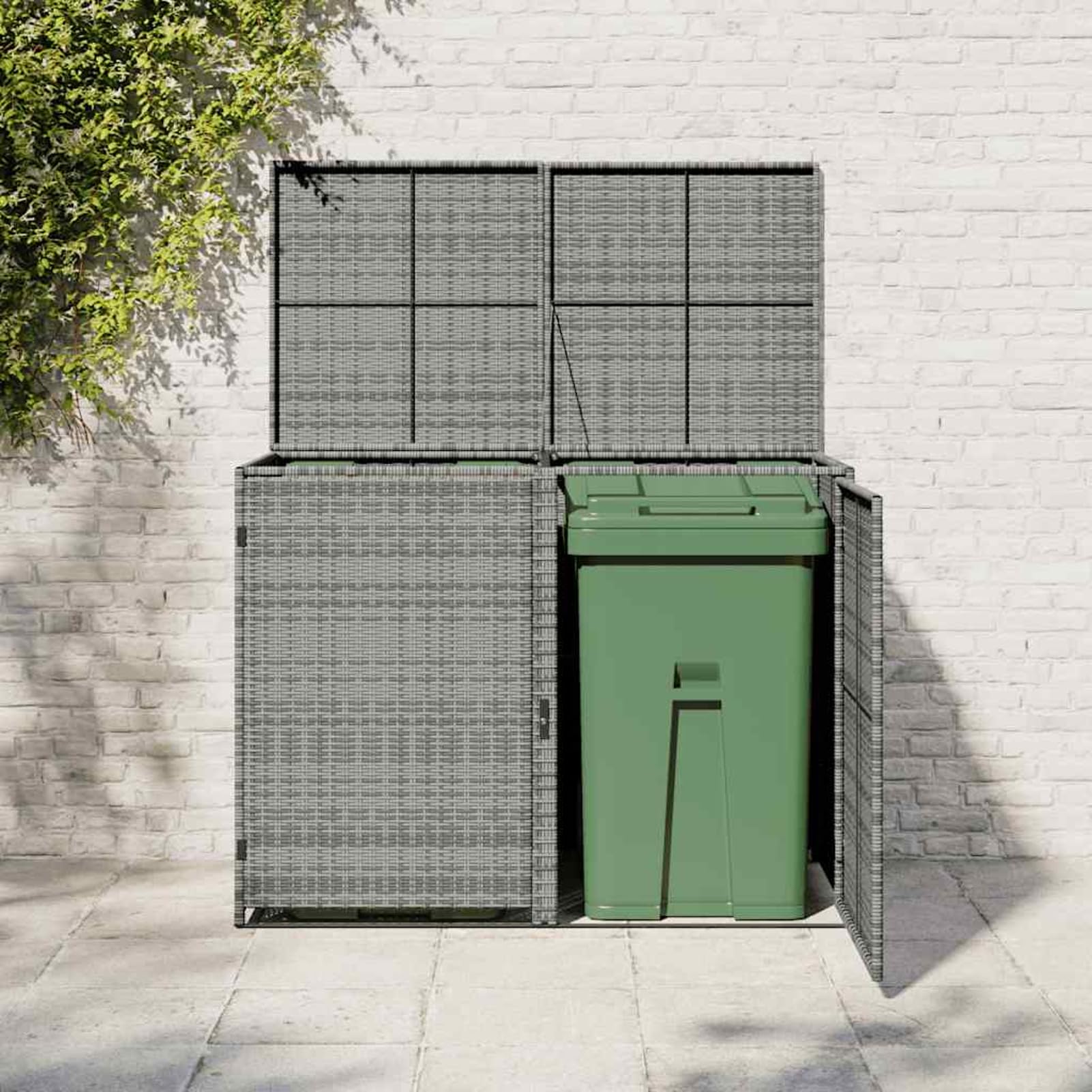 Gecheer Mülltonnenbox für 2 Tonnen Poly Rattan Anthrazit 148×77×111 cm mit Deckel und Schließsystem für Gartenlagerung