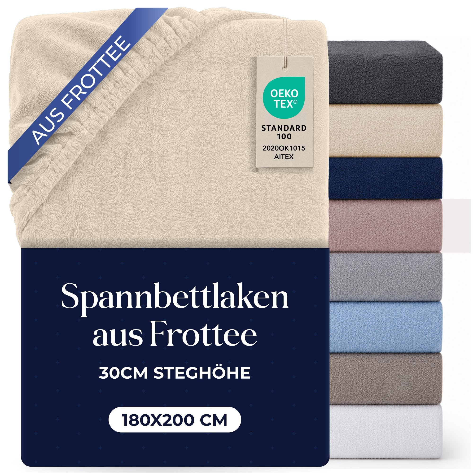 Dreamzie Spannbettlaken 180x200 Beige - Frottee 80% Baumwolle, Oeko-Tex