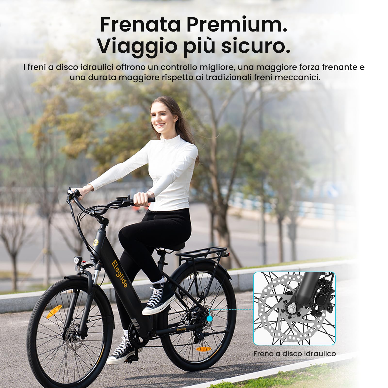 Eleglide Bicicletta elettrica T2 27,5", freni a disco idraulici, batteria da 36 V 13 Ah, autonomia 100 km, cambio a 7 velocità, bici elettrica da città